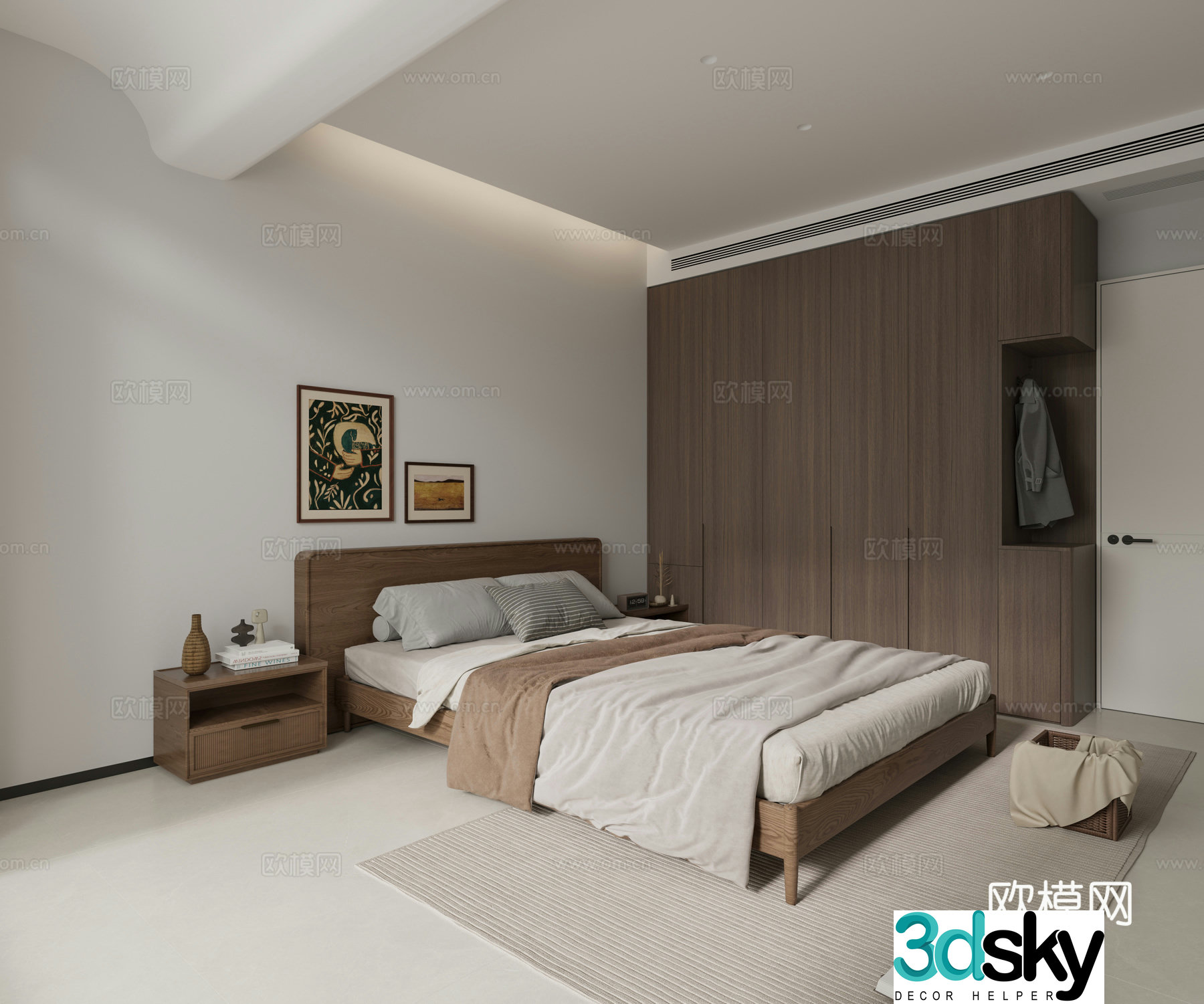 Modern minimalist bedroom second bedroom 3D model