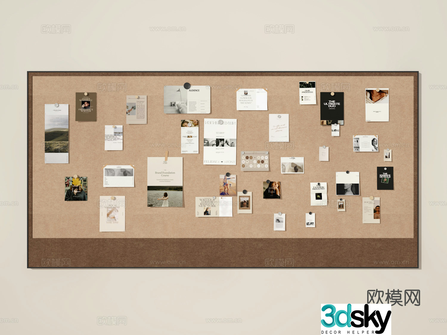 Note board cork board photo wall 3d model