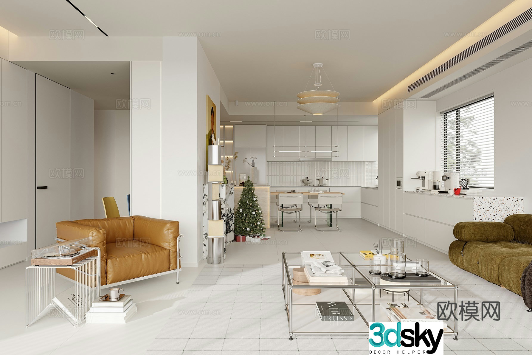 Modern living and dining room 3d model