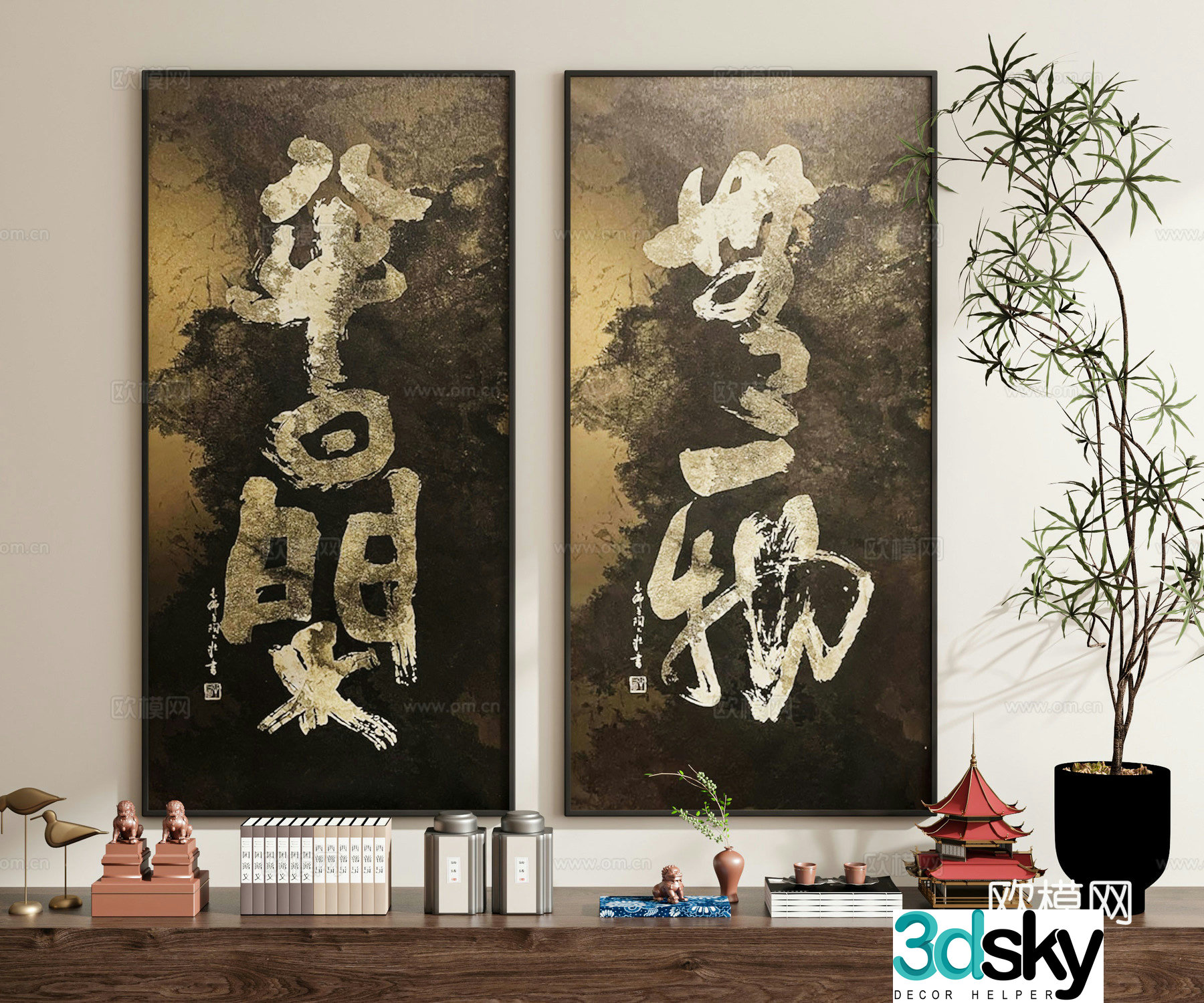 New Chinese style hanging paintings decorative paintings ancient paintings 3D model