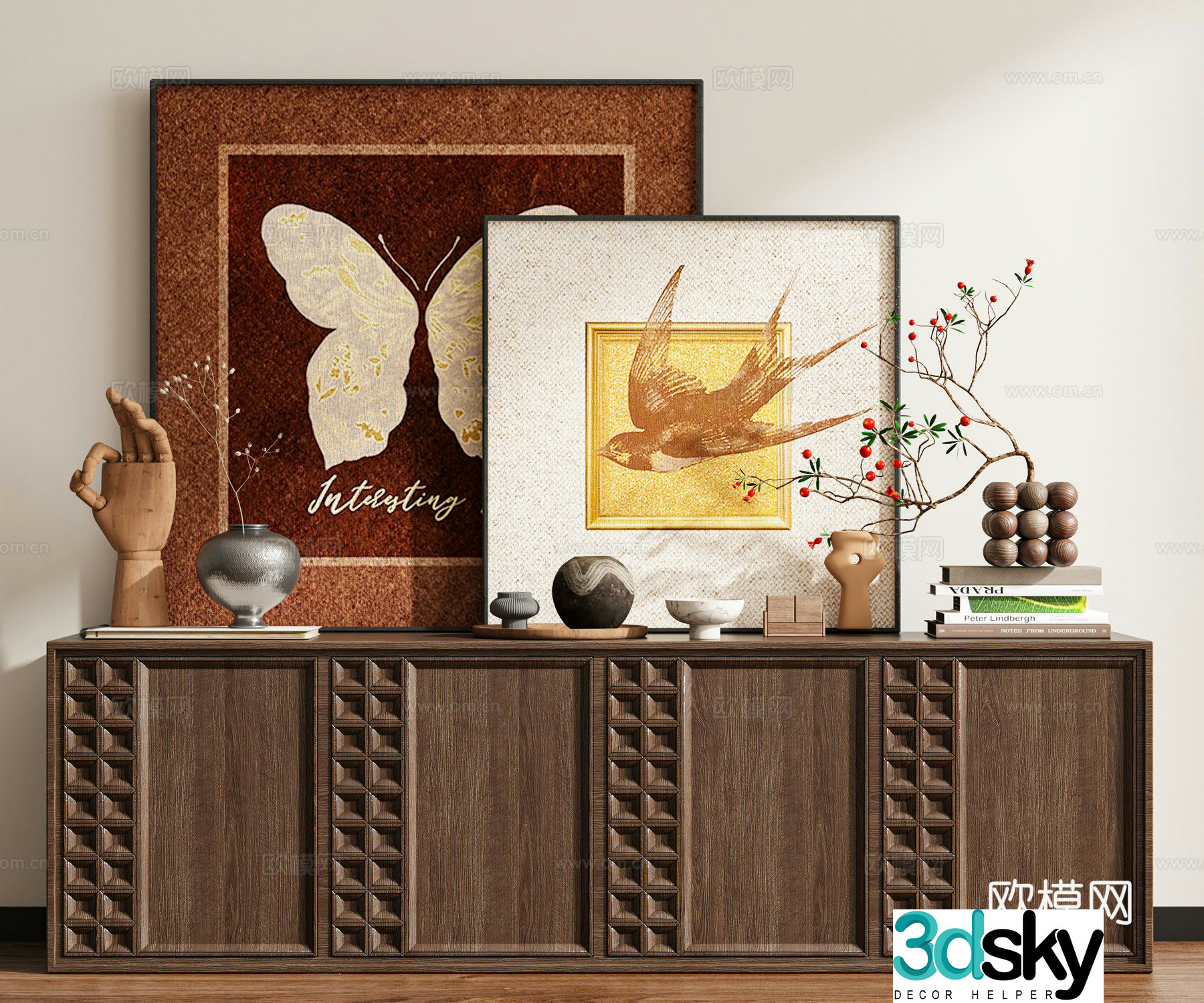 Medium style abstract painting flower and bird painting butterfly painting 3d model