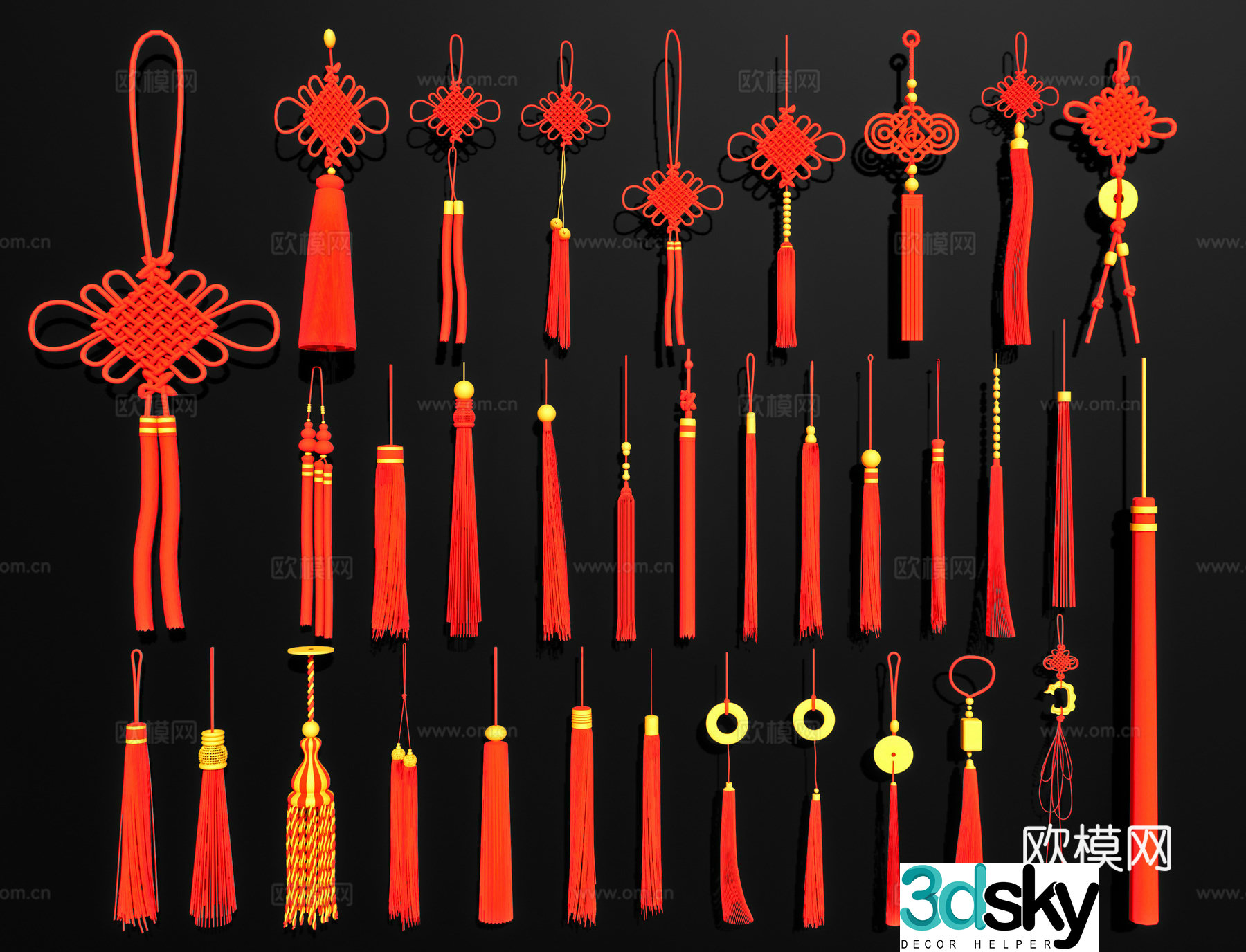 New Chinese style tassel hanging pill pendant Chinese knot wall decoration pendant 3D model