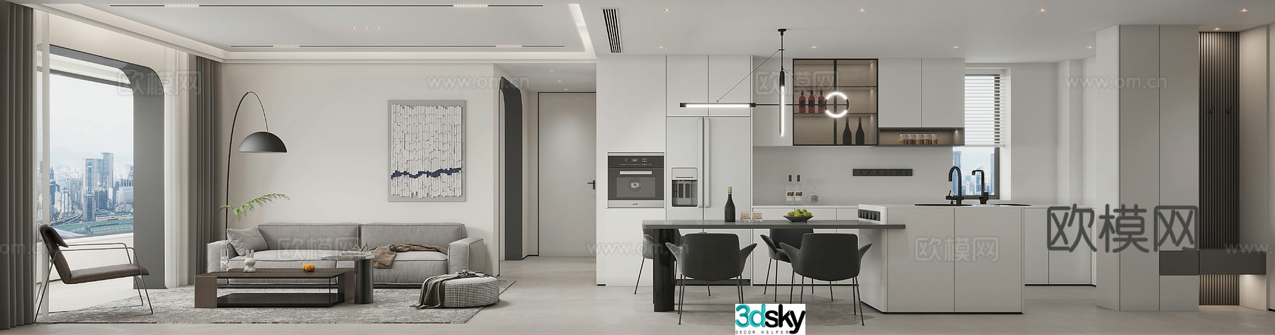 Modern minimalist living restaurant 3d model