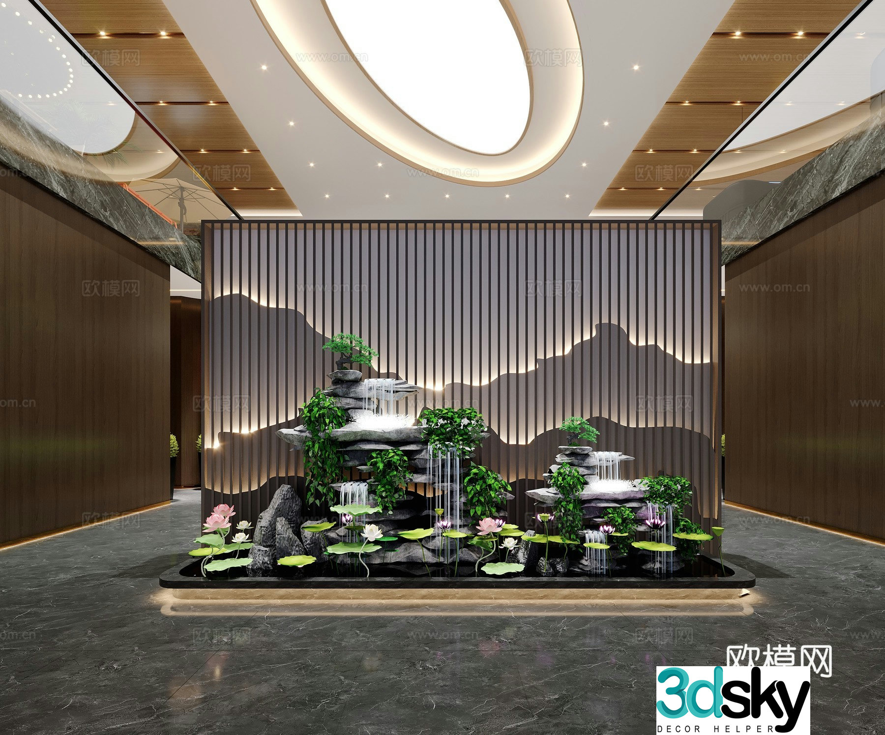 New Chinese style entrance with flowing water rockery and facing wall 3D model