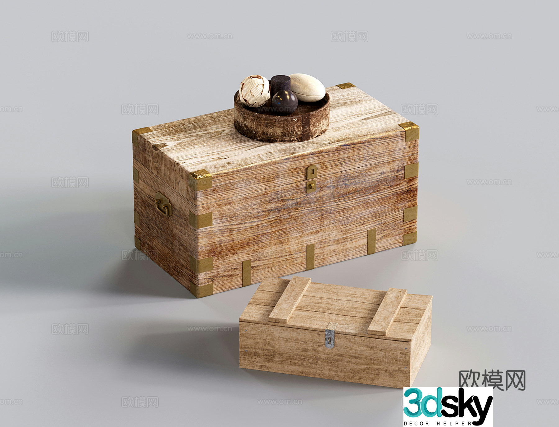 Wasabi old wooden box storage box flip storage box tool box 3d model