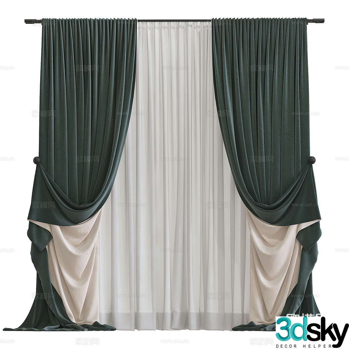 New Chinese style fabric curtain 3D model