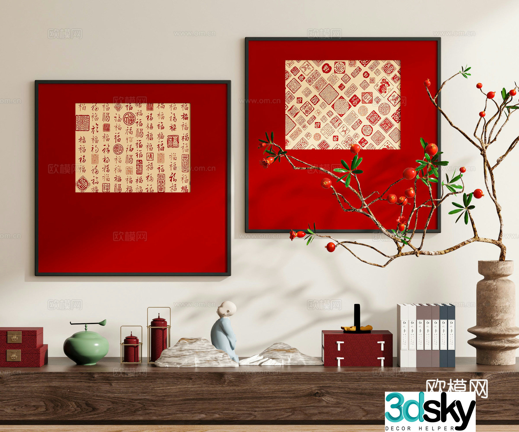 New Chinese style hanging paintings festive hanging paintings 3D model