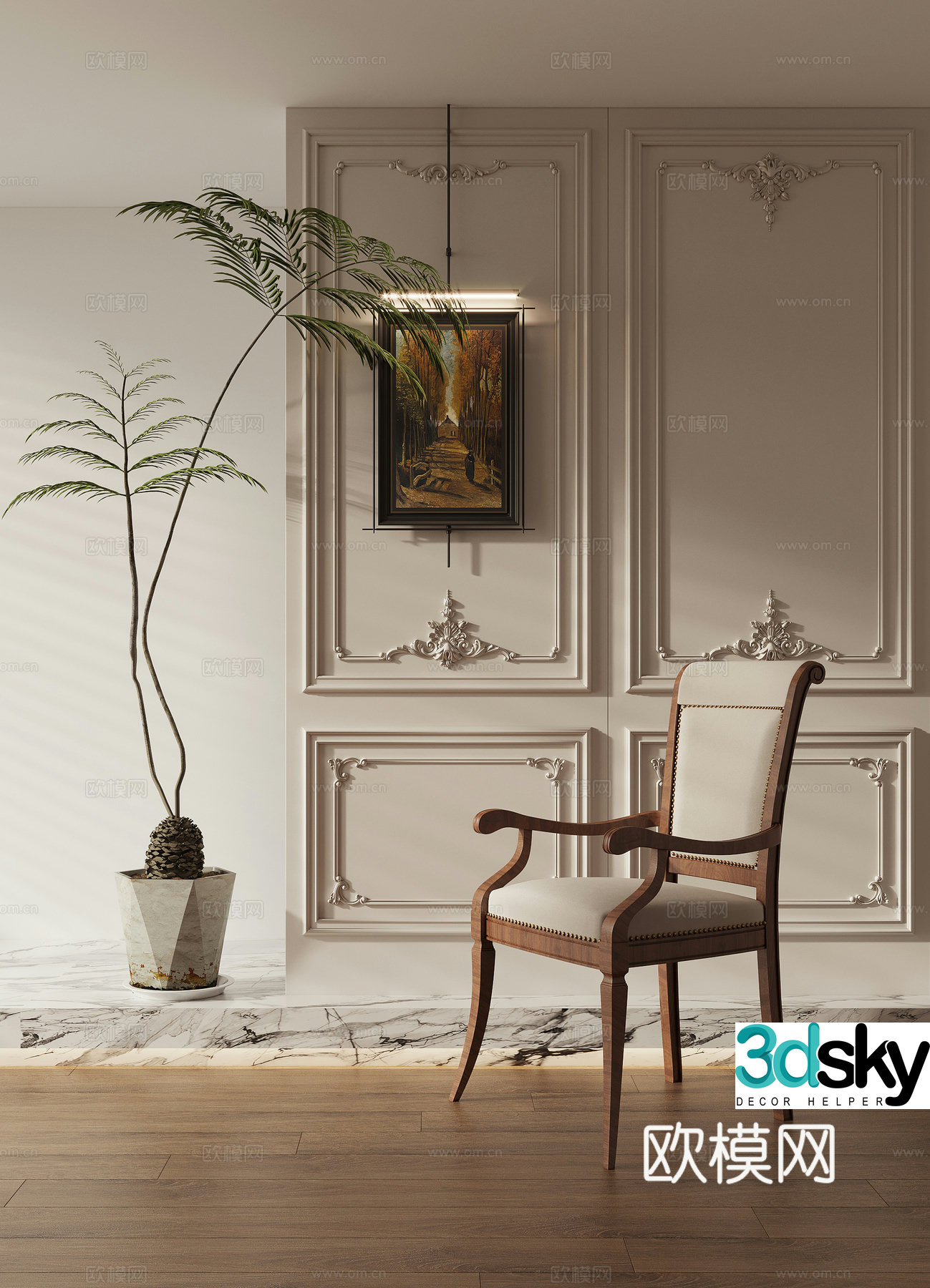 French single chair dining chair chair 3D model