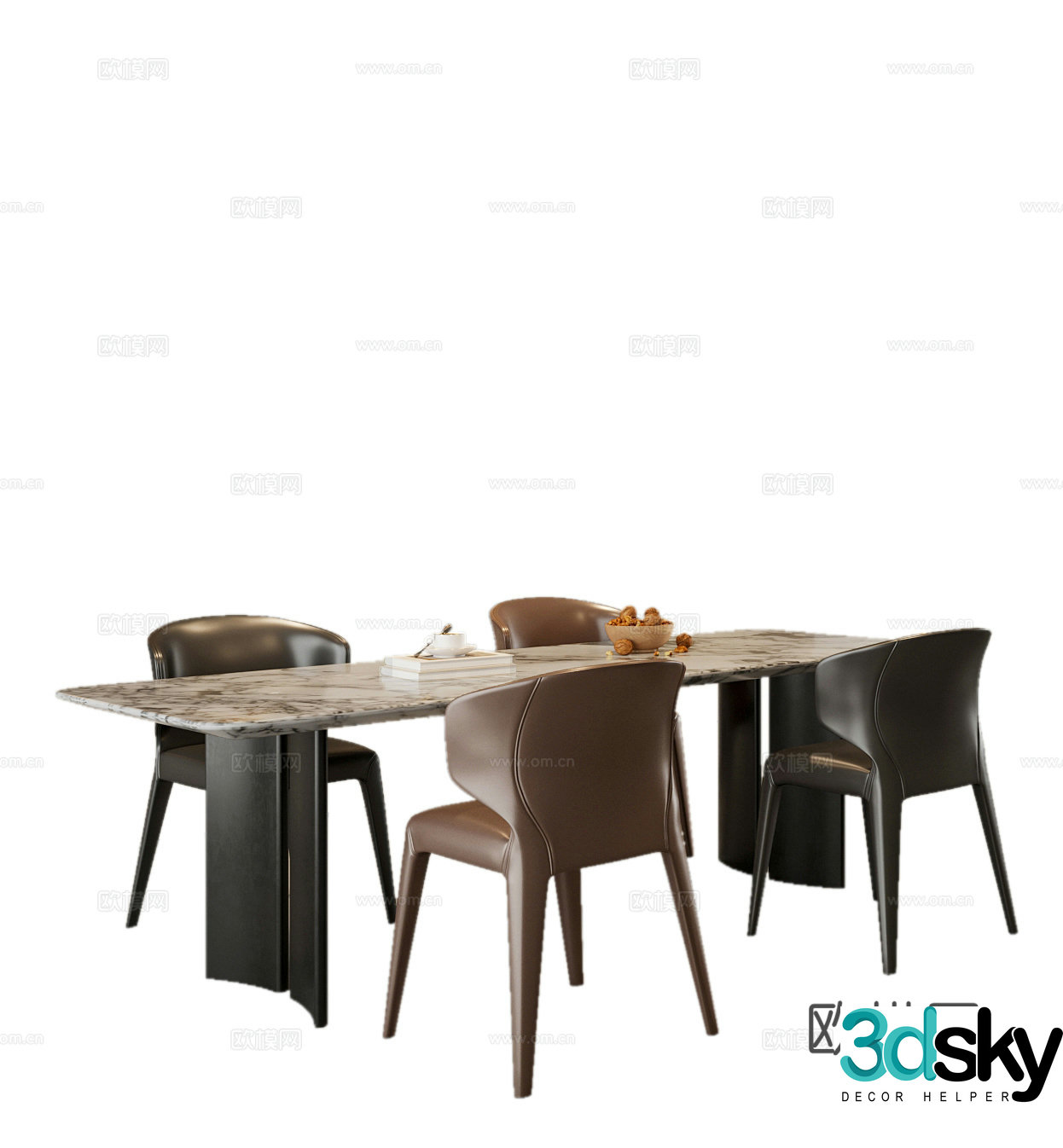 Italian dining table and chairs marble long table 3d model