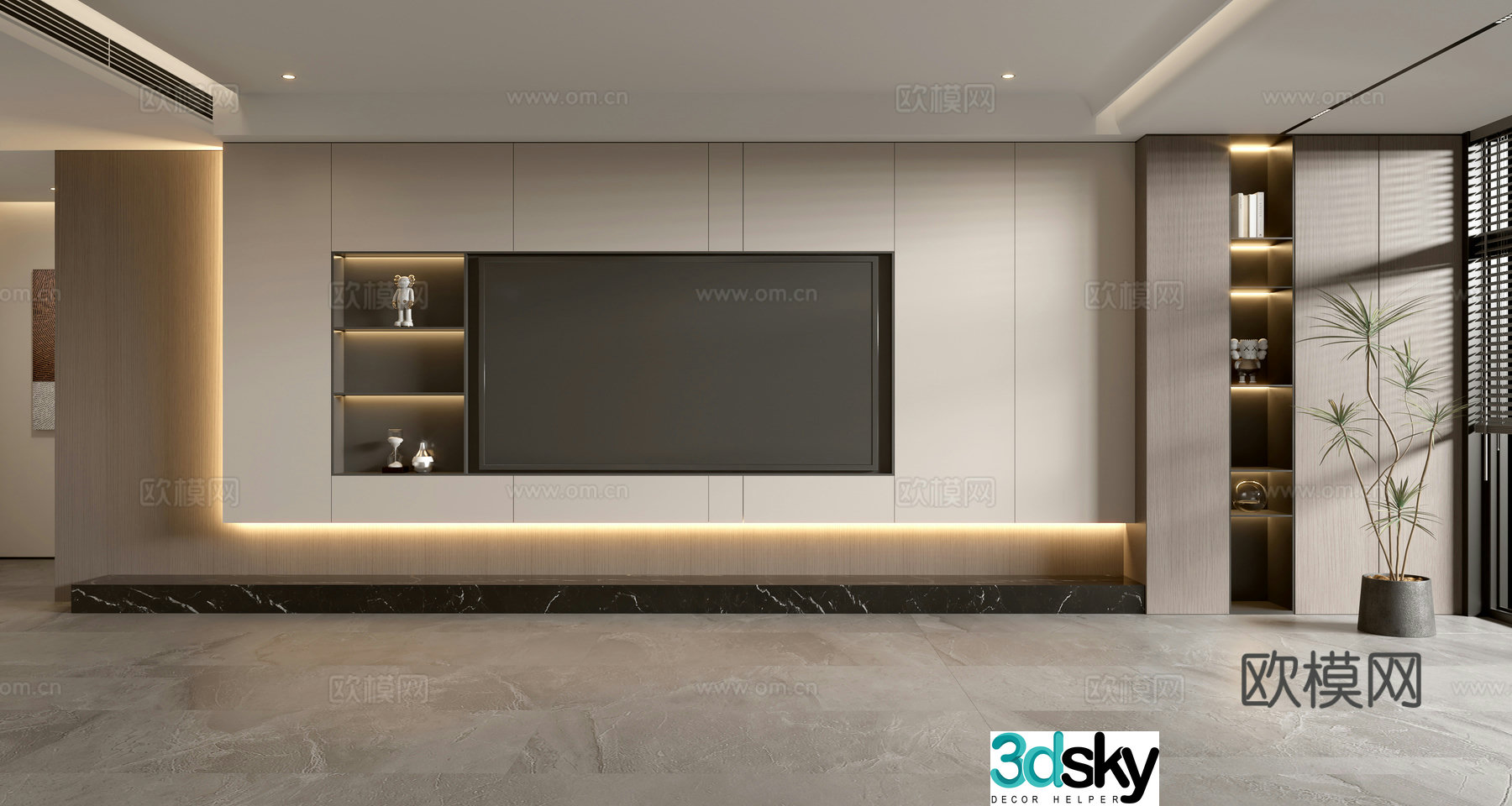 Modern minimalist TV background wall full of TV cabinet 3D model