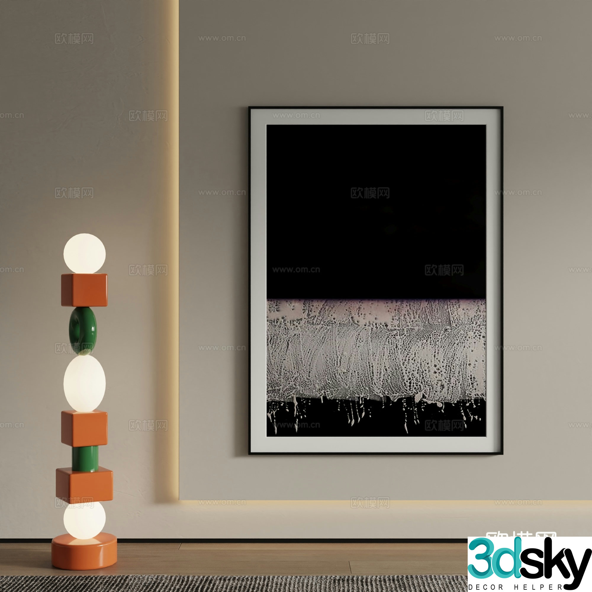 Modern decorative painting black and white hanging painting 3d model