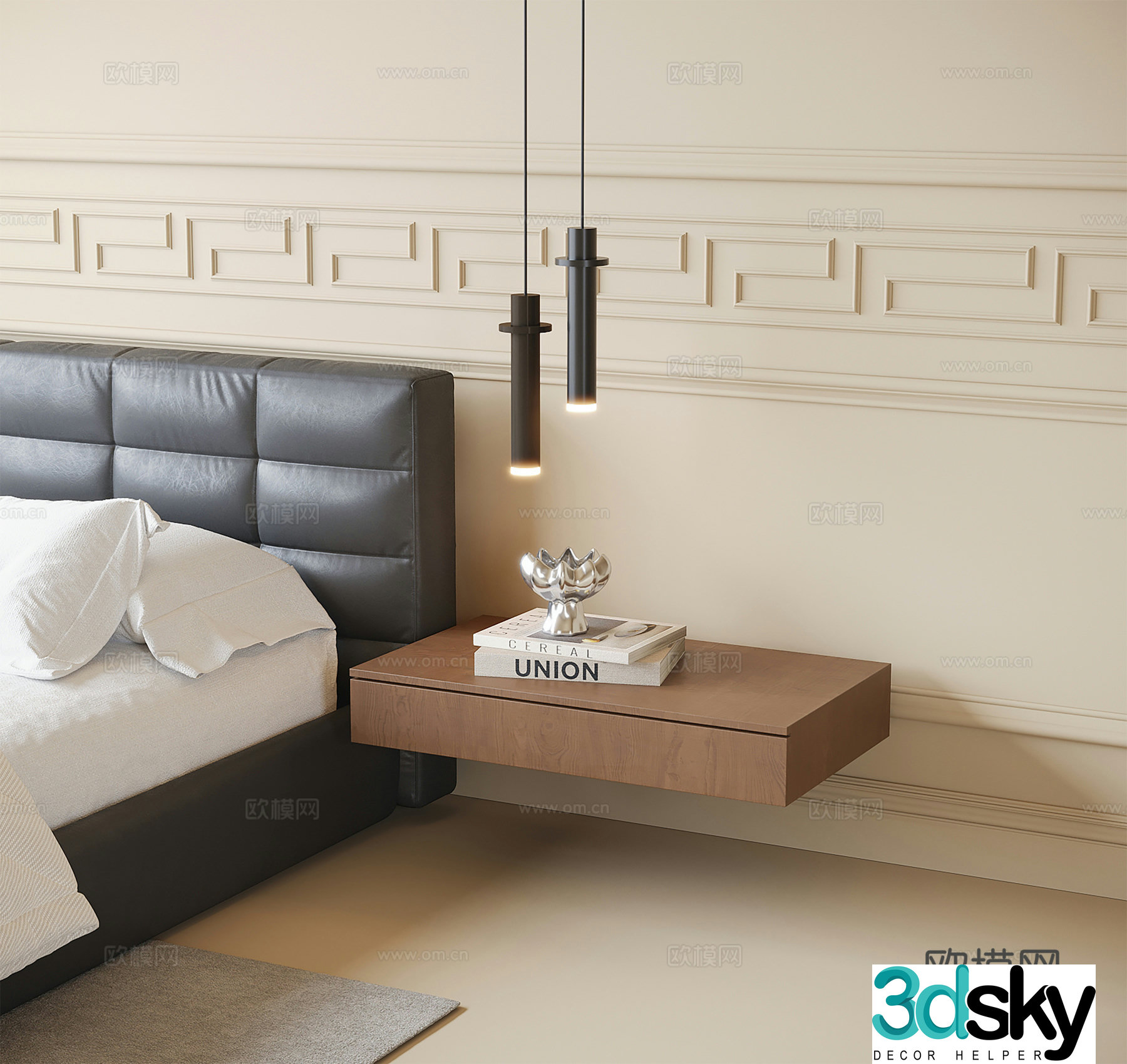 Modern bedside chandeliers suspended bedside table 3D model