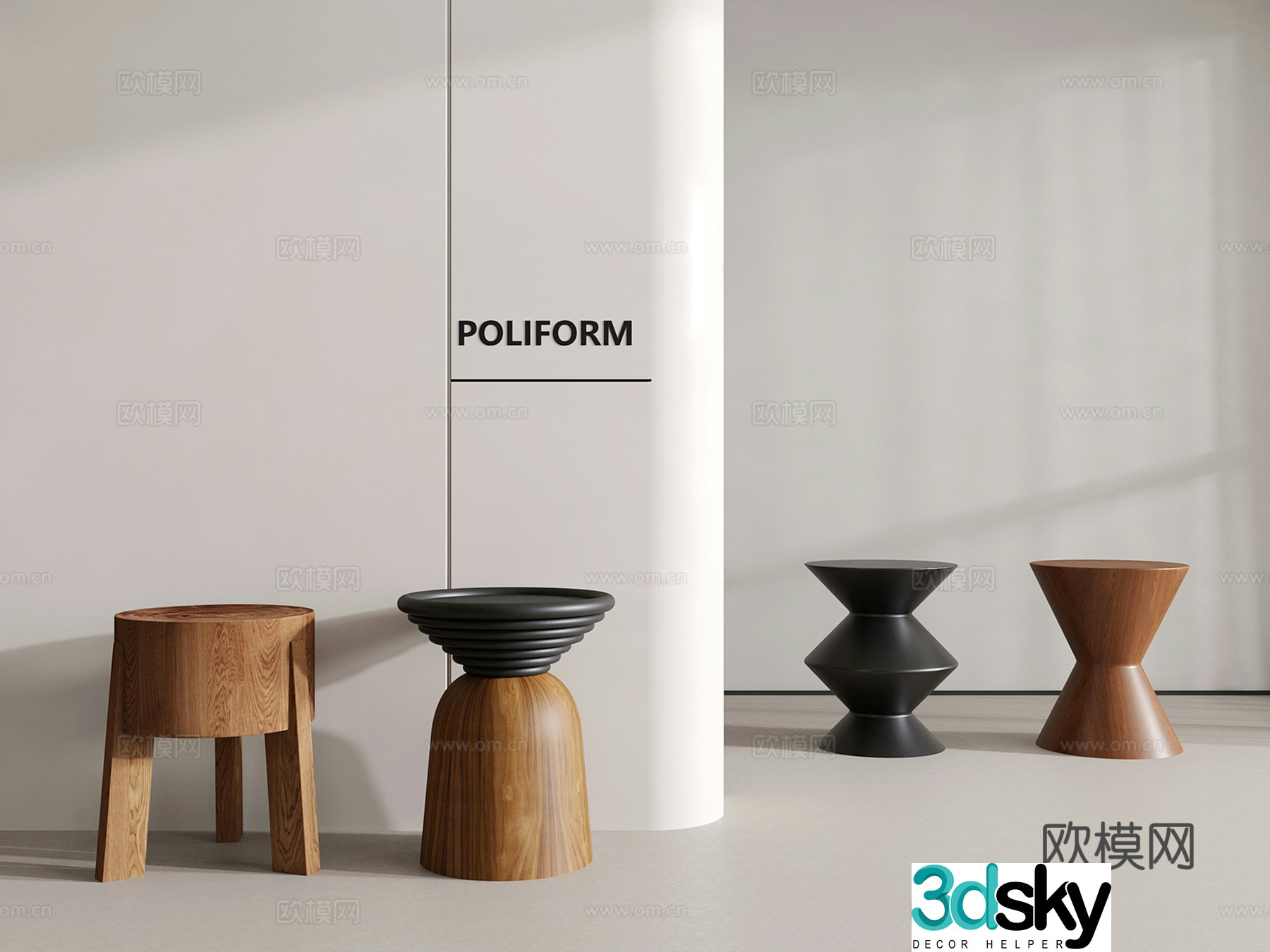 Wabi-sabi style side table corner table side table round table 3D model