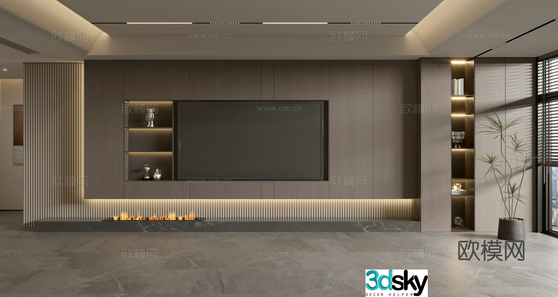 Wasabi TV background wall TV wall full wall TV cabinet 3D model