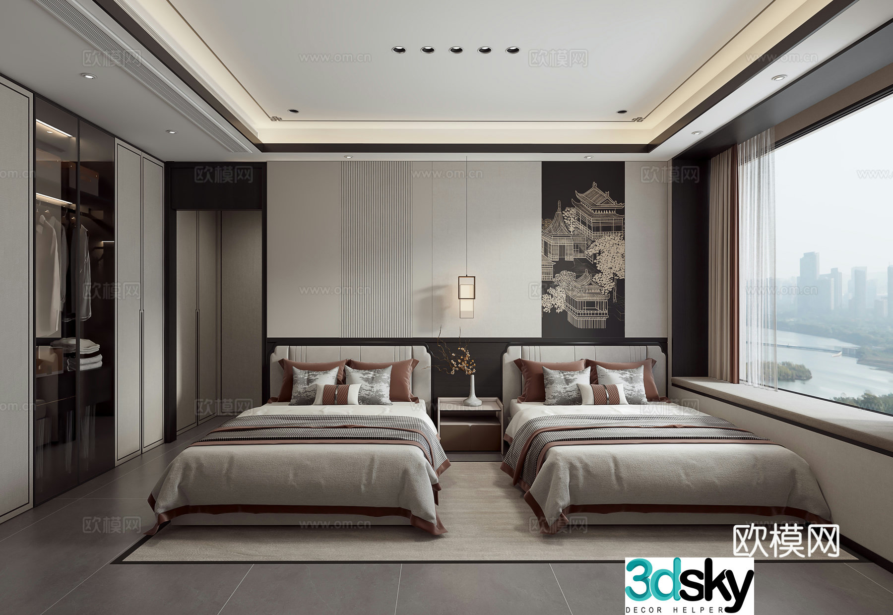 New Chinese style bedroom Elderly room Elderly room Divided bed 3D model
