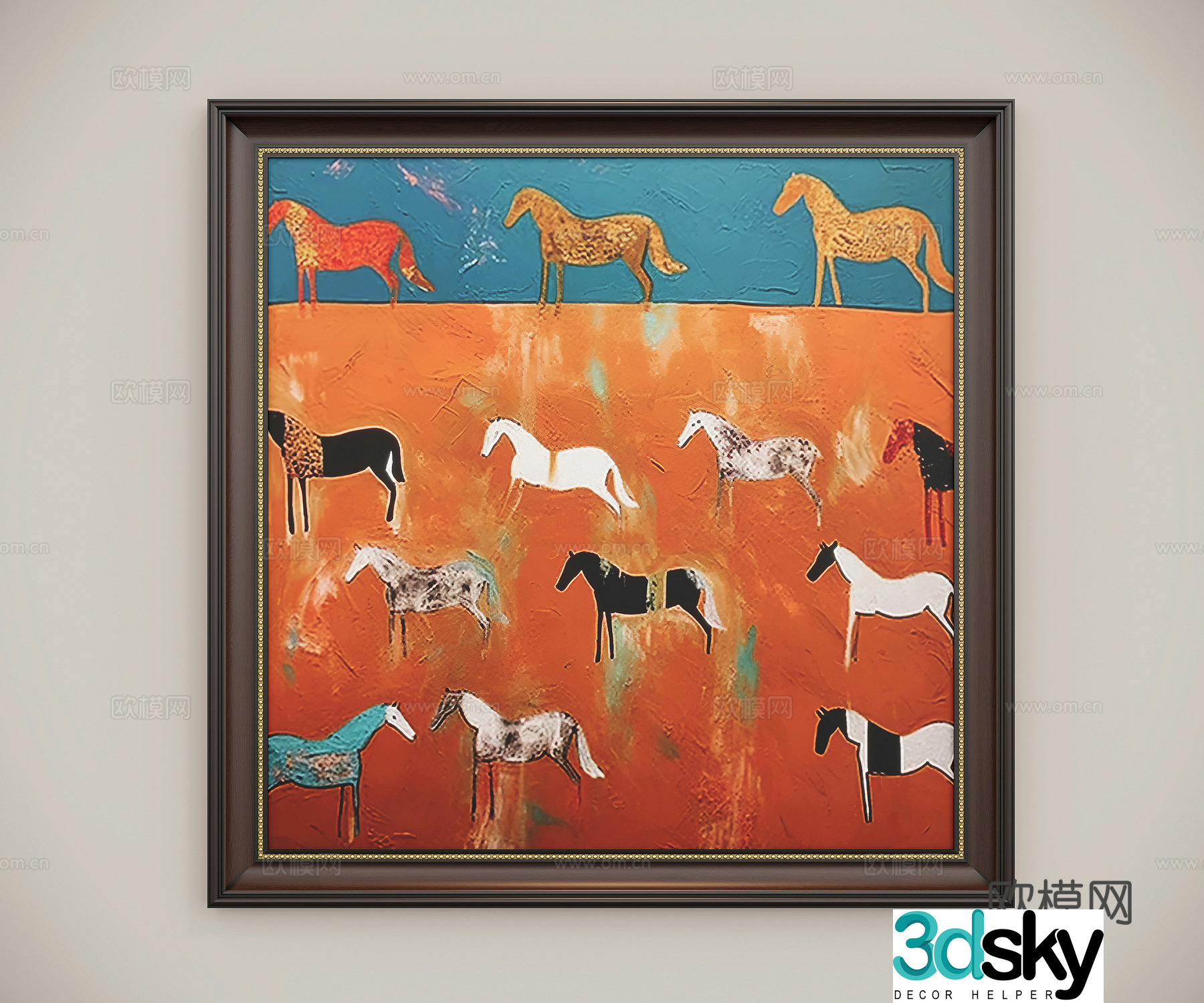 Middle-aged decorative painting horse oil painting 3d model