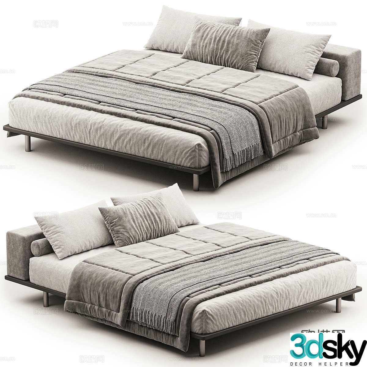 Modern double bed 3D model