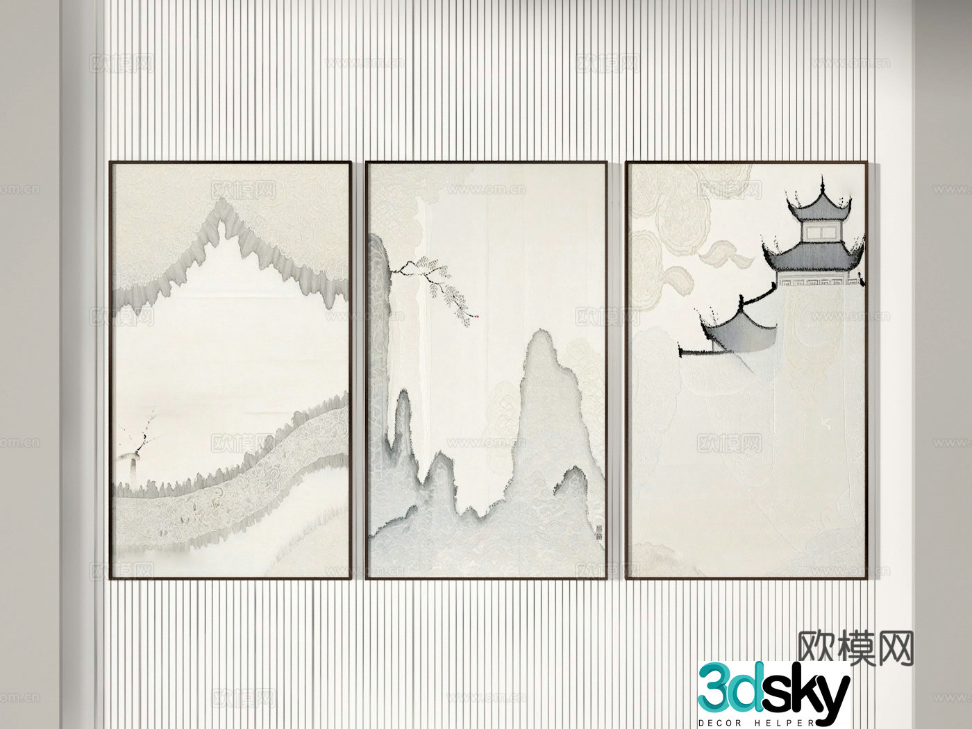 New Chinese style hanging paintings decorative paintings 3D model