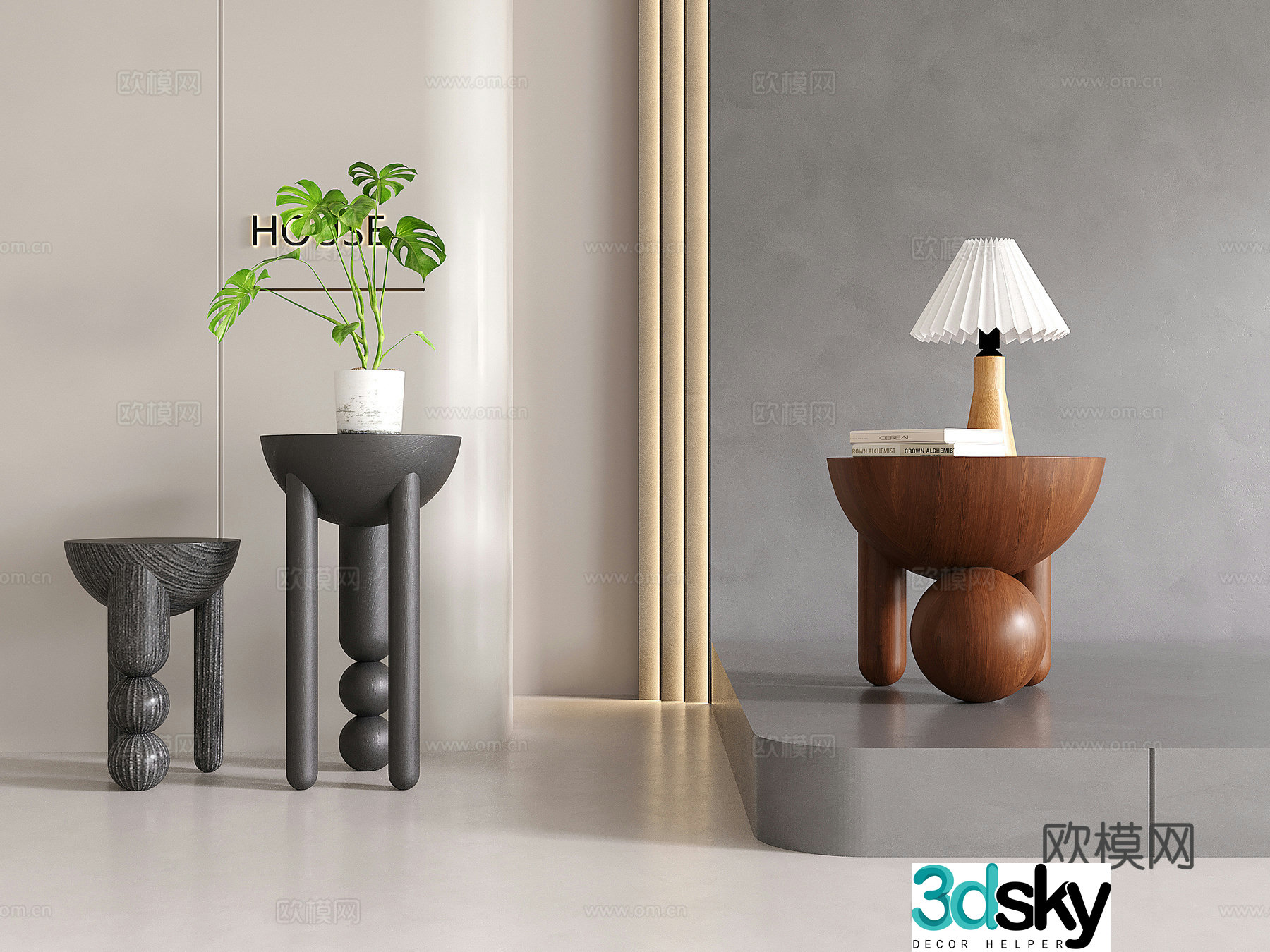Middle-aged side table corner table 3D model
