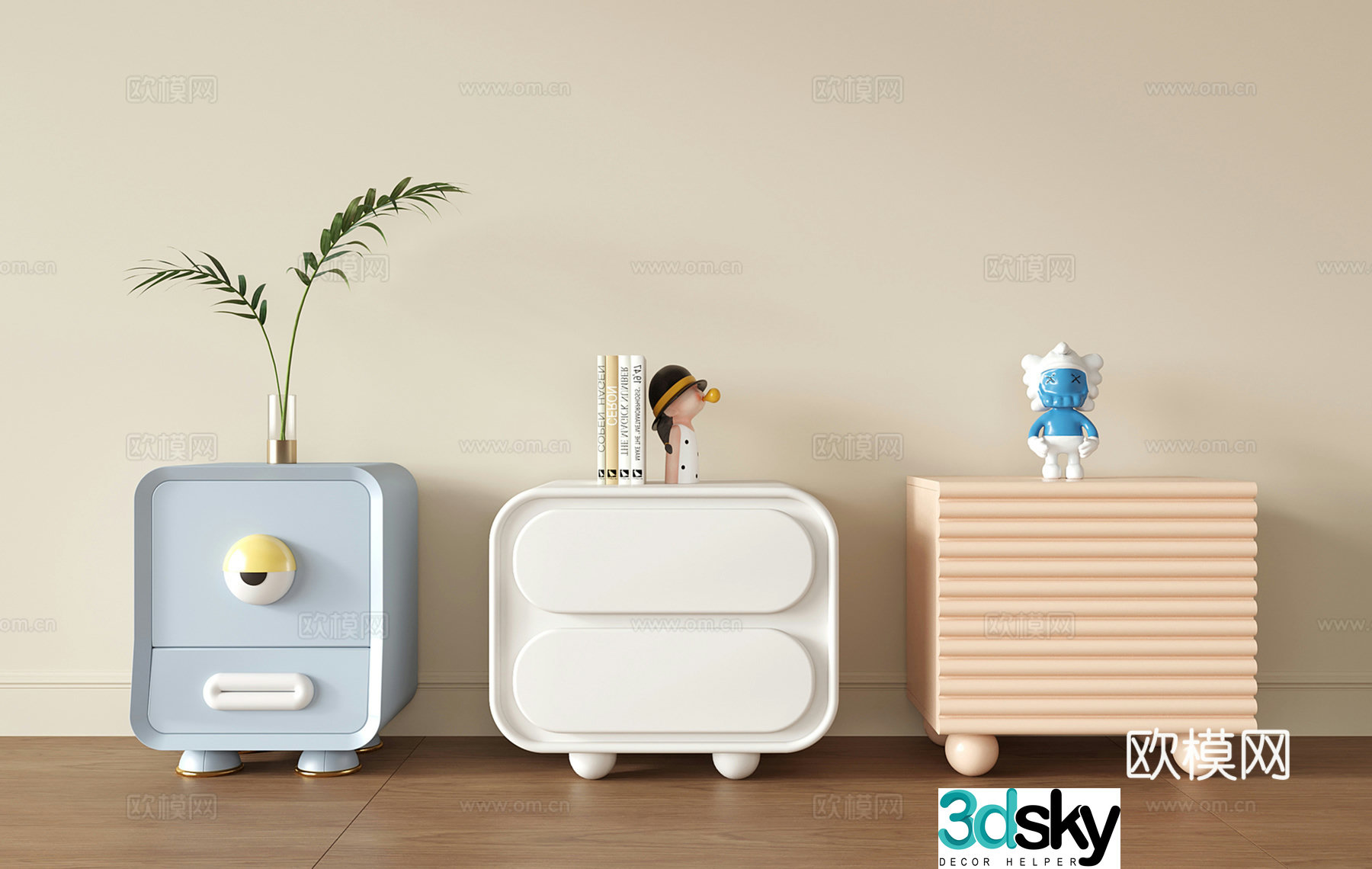 Cream style children’s cabinet bedside table 3d model