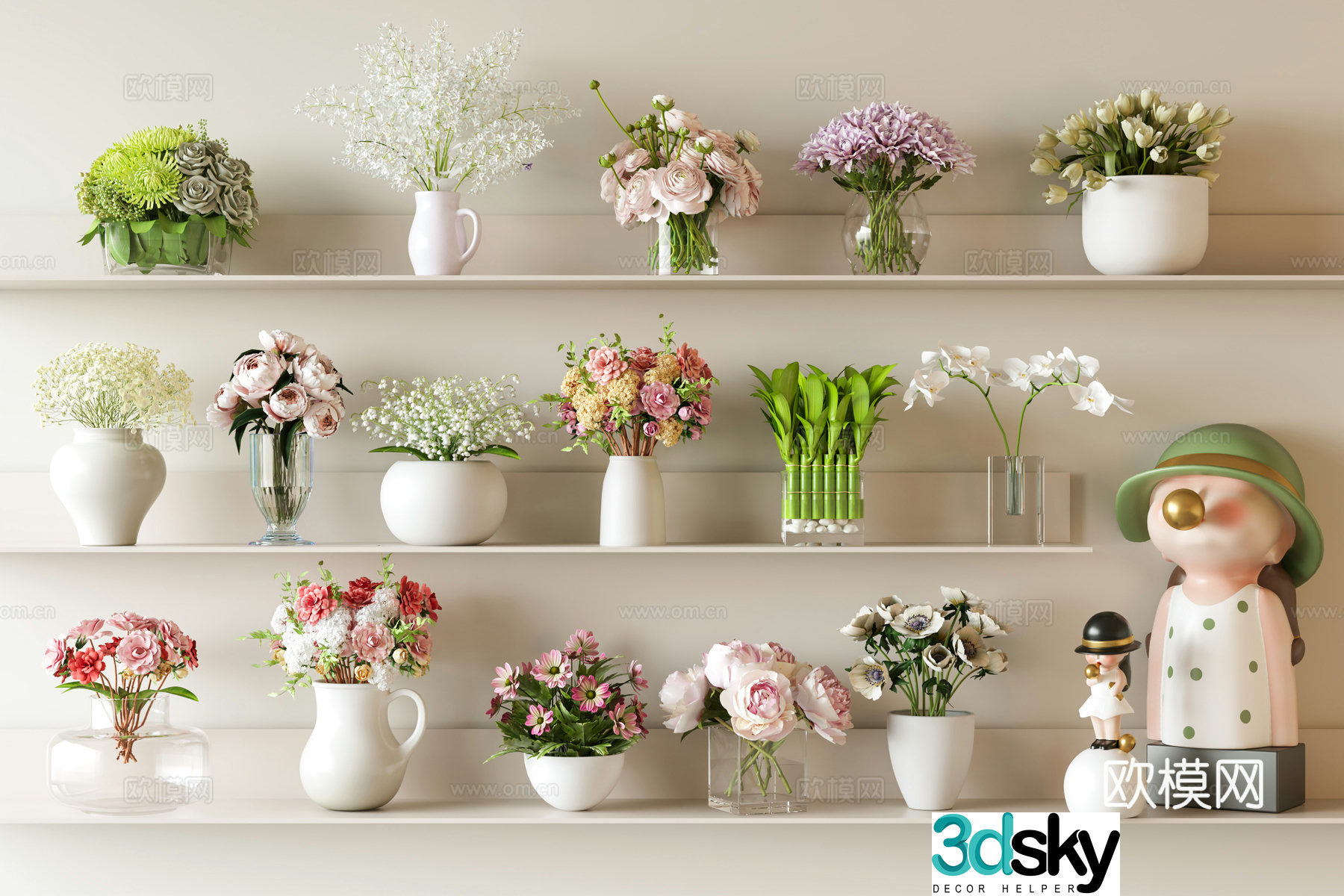 Modern vase Floral art immortal flower rose 3d model