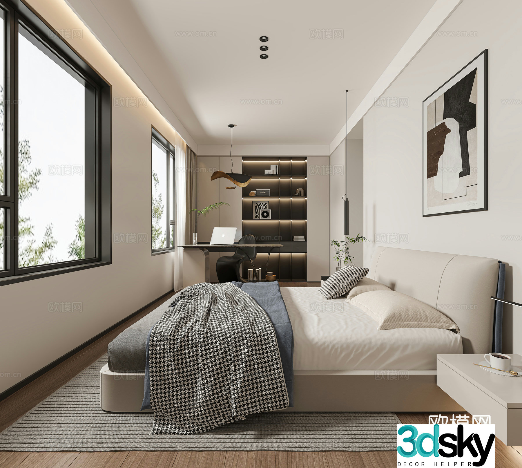 Modern minimalist bedroom study 3d model