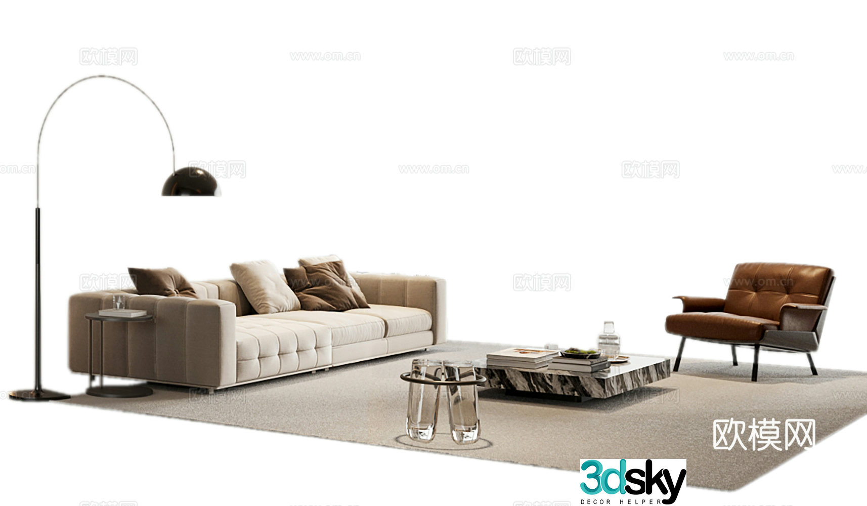 Modern sofa coffee table combination sofa 3d model