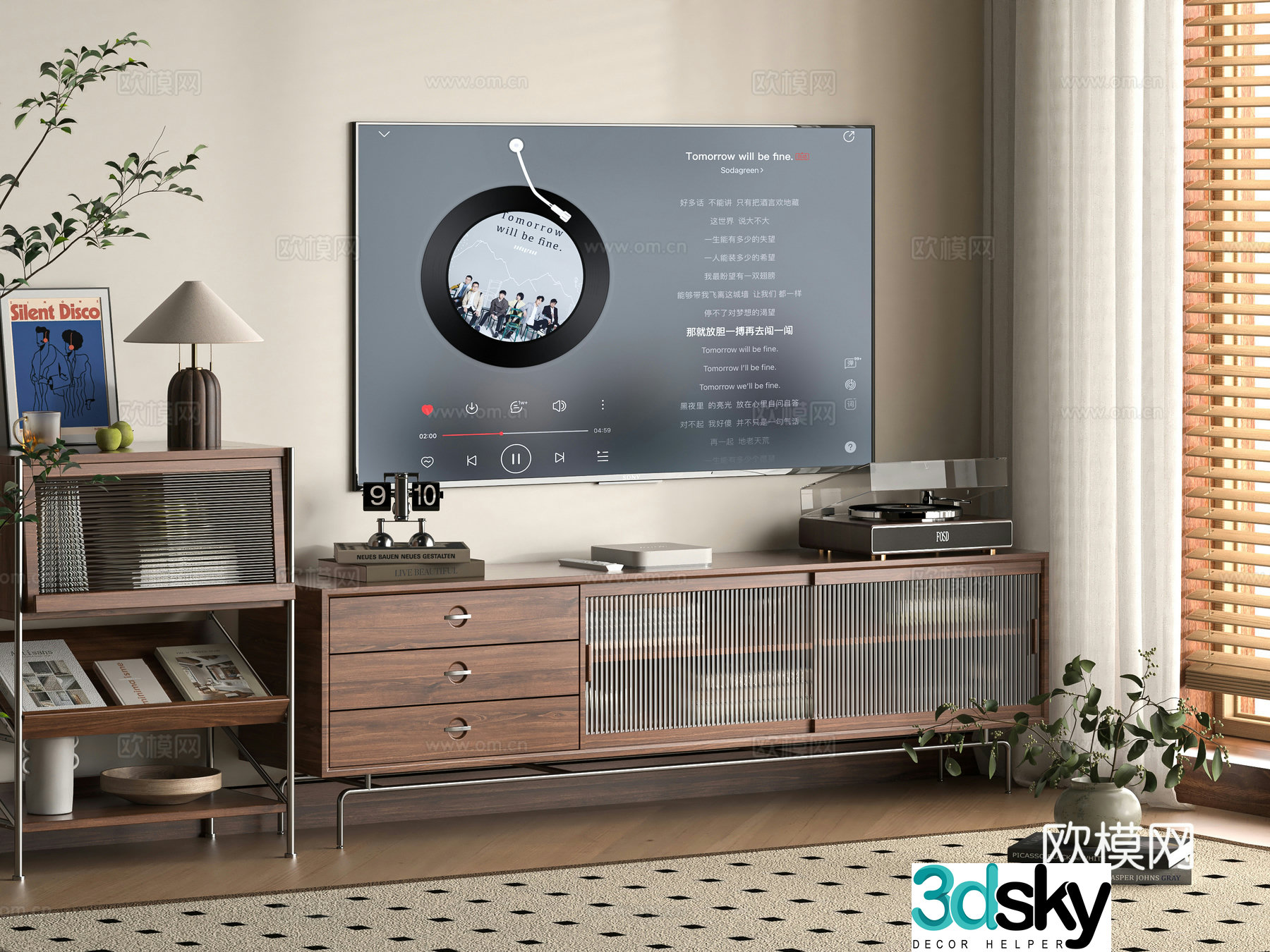 Middle-aged TV cabinet side cabinet 3D model