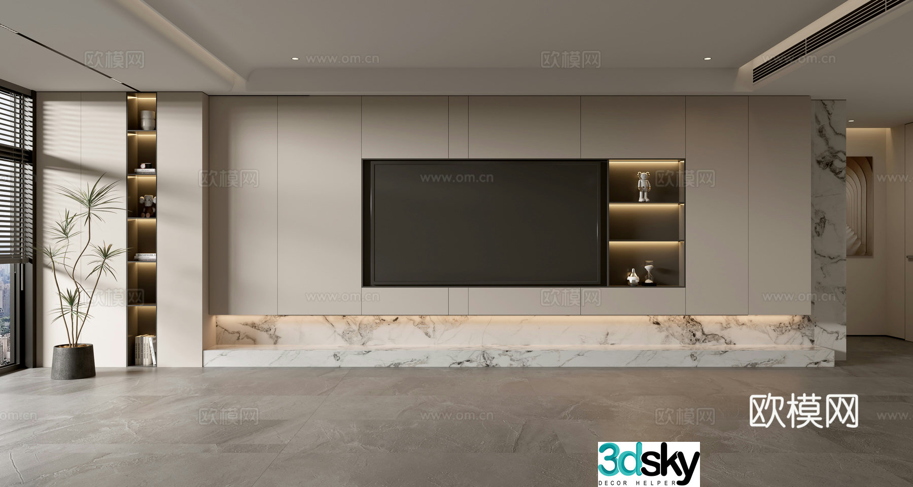 Modern minimalist TV background wall full of TV cabinet 3D model