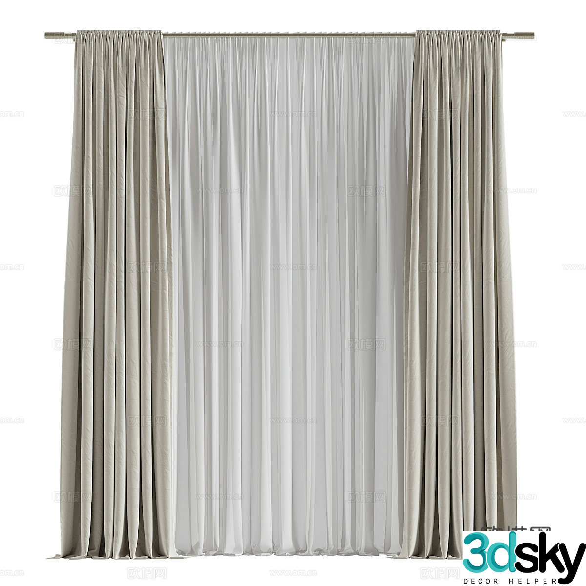 New Chinese curtains gauze curtains curtain rods 3D model