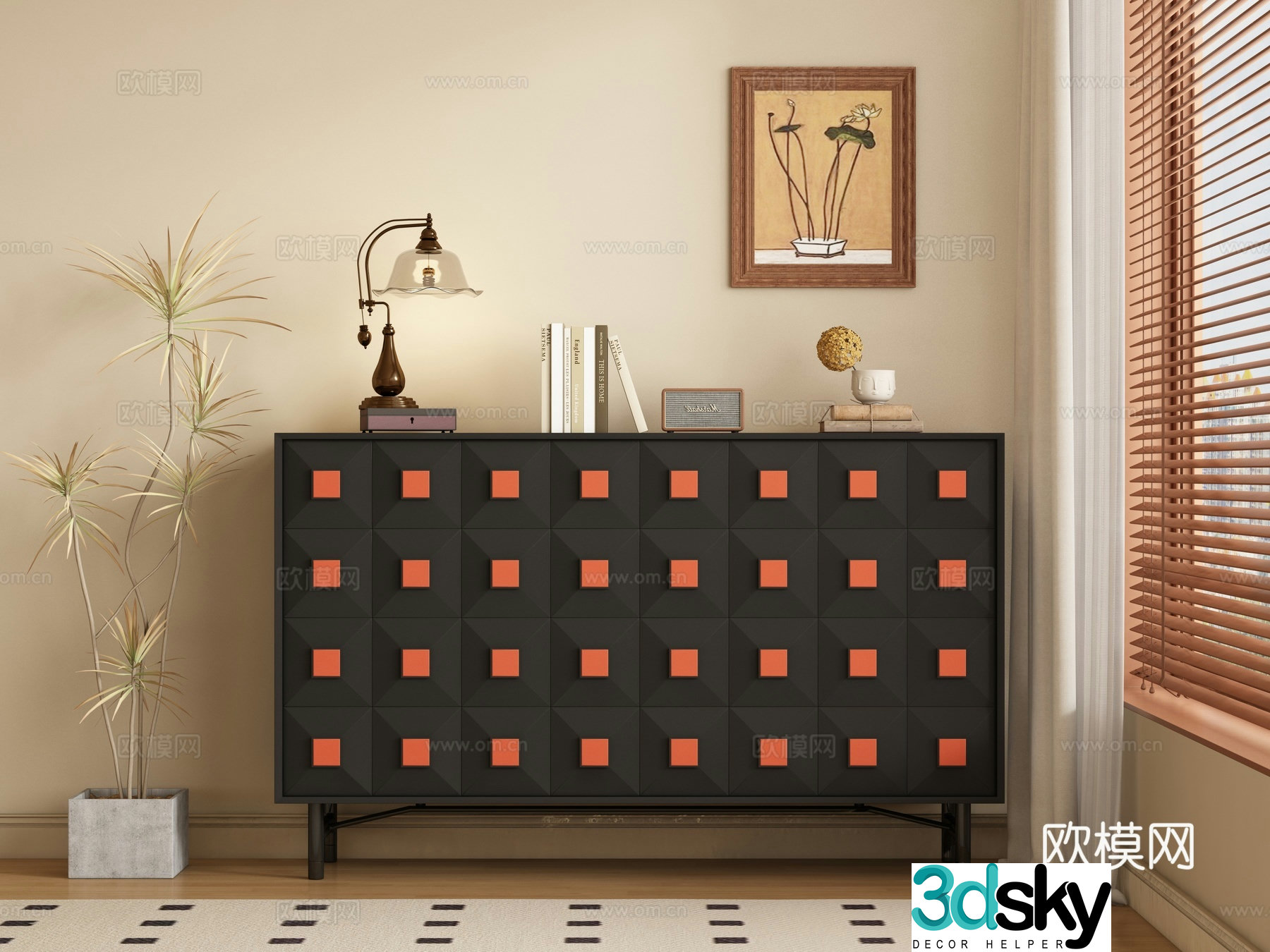Middle-aged style porch cabinet side cabinet 3D model