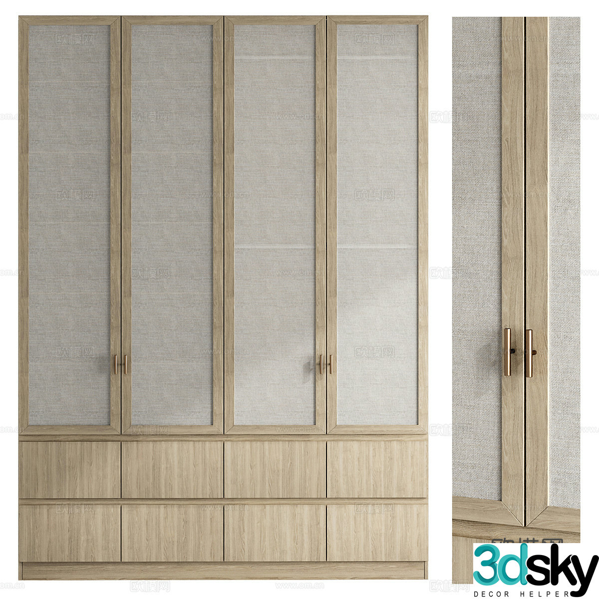 New Chinese style wardrobe cloth pattern cabinet door 3D model