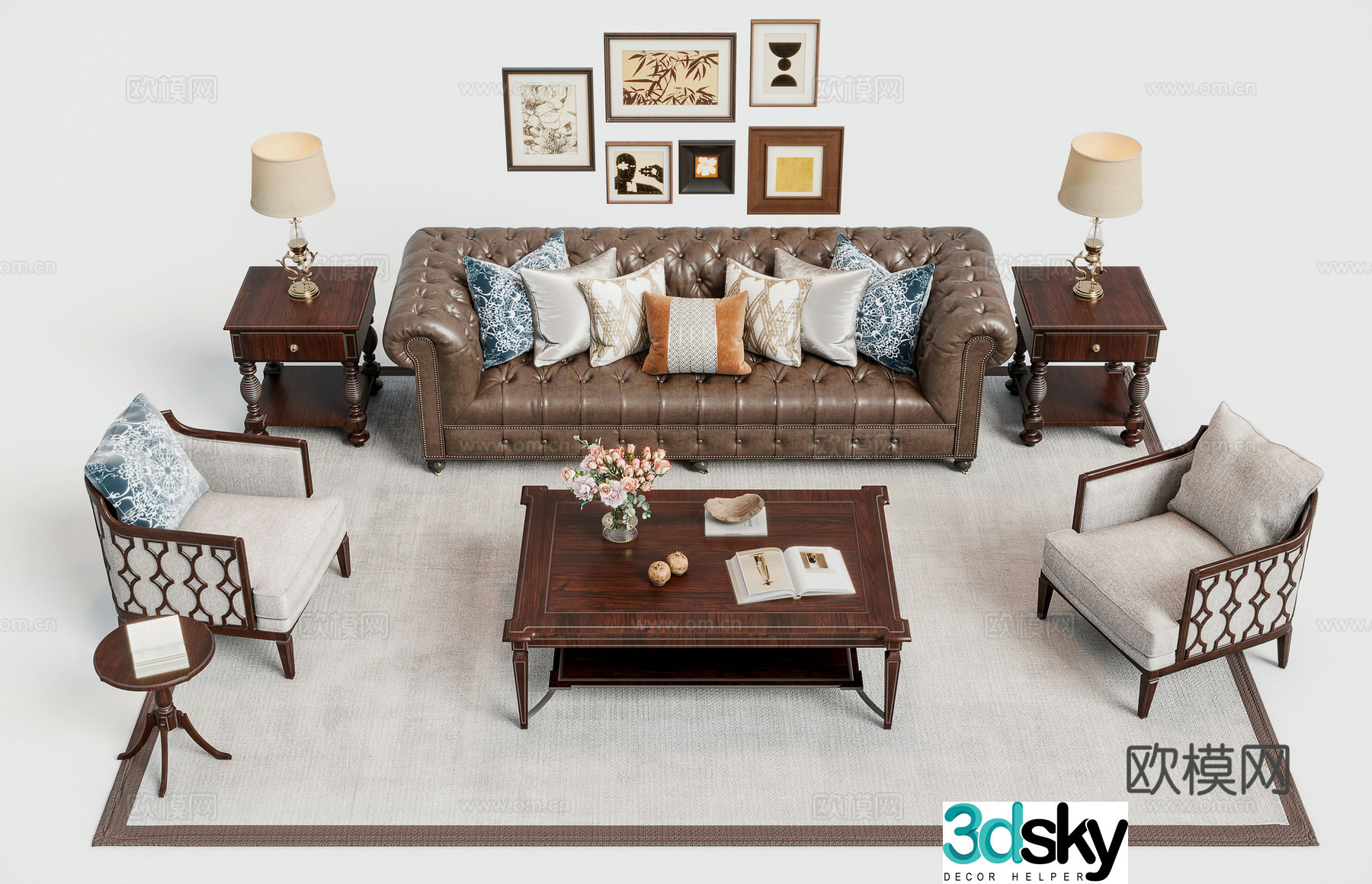 American leather sofa coffee table combination sofa 3D model