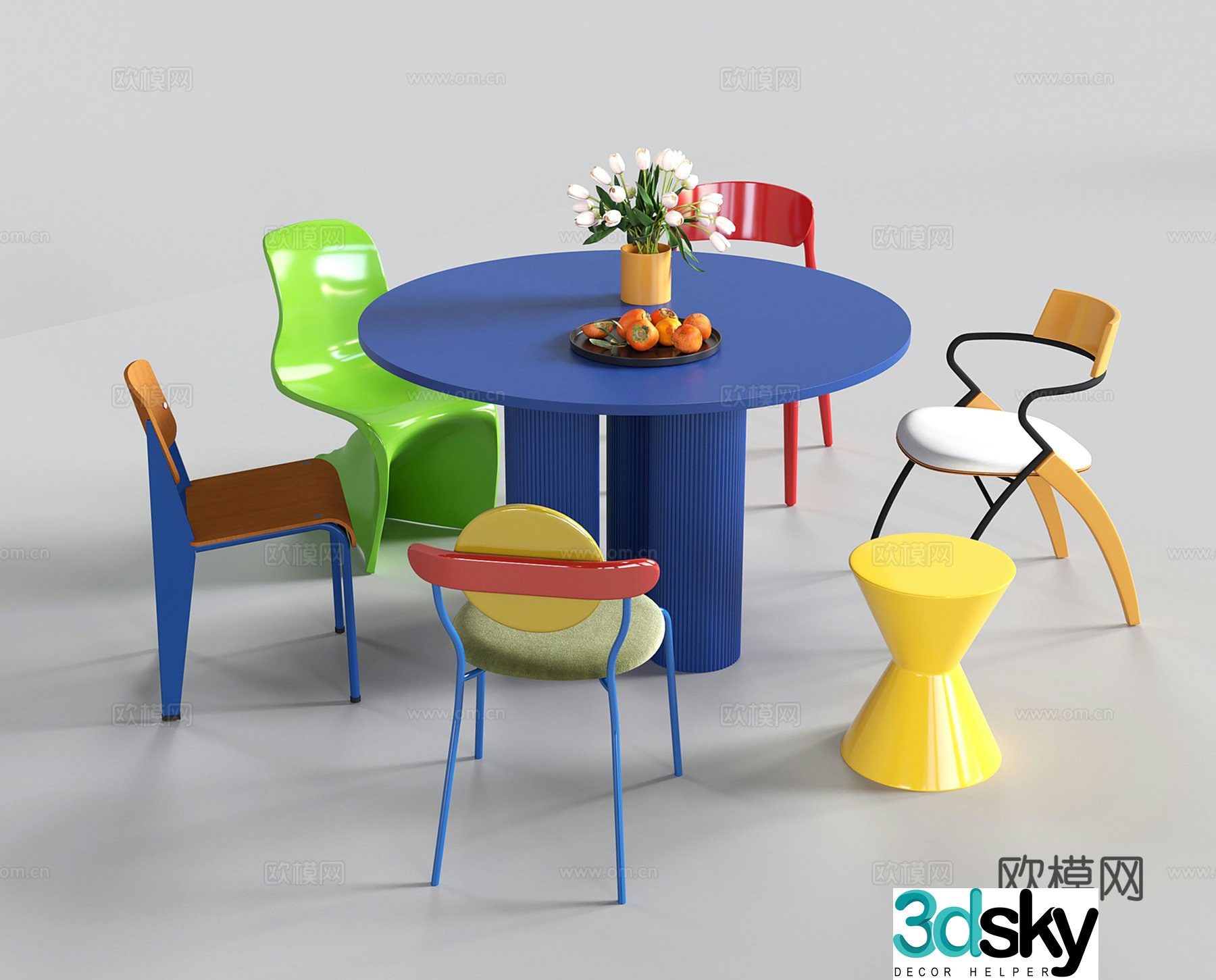 Dopamine dining table and chairs Memphis round dining table Bauhaus dining table 3d model