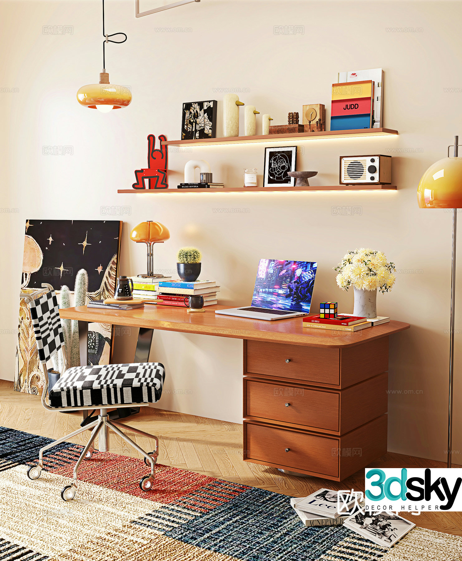 Modern desk and chair computer desk 3d model