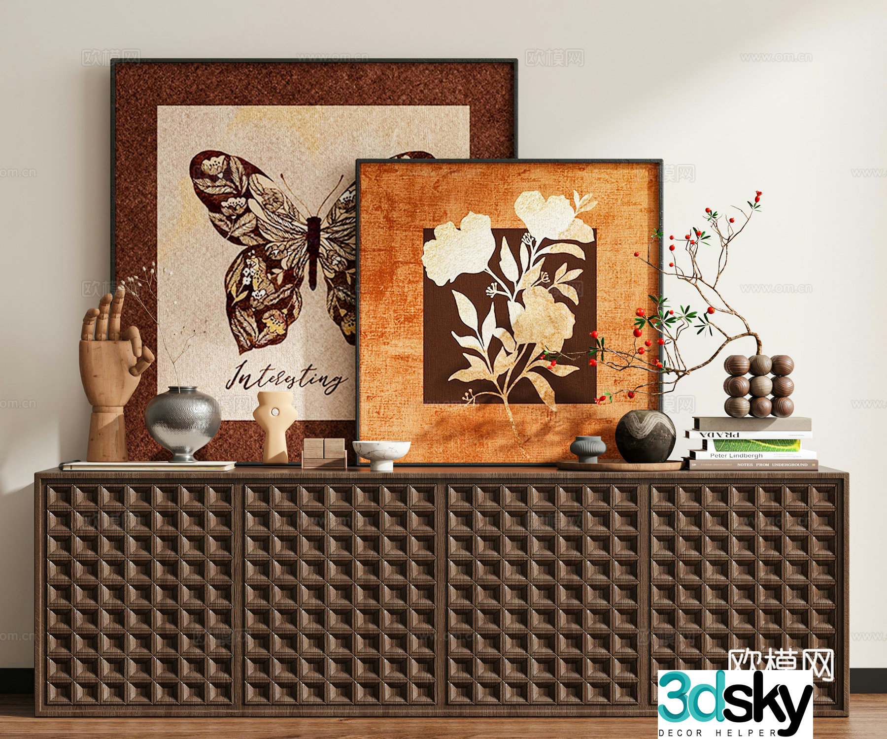 Middle-aged butterfly hanging painting flower silhouette painting sideboard 3D model