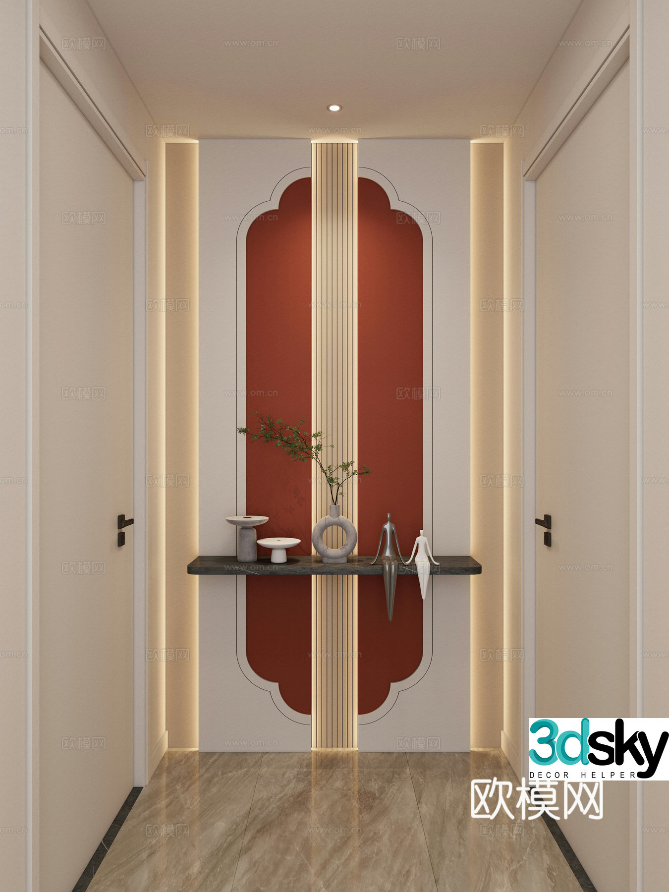 Creamy style porch against the view wall background wall 3d model