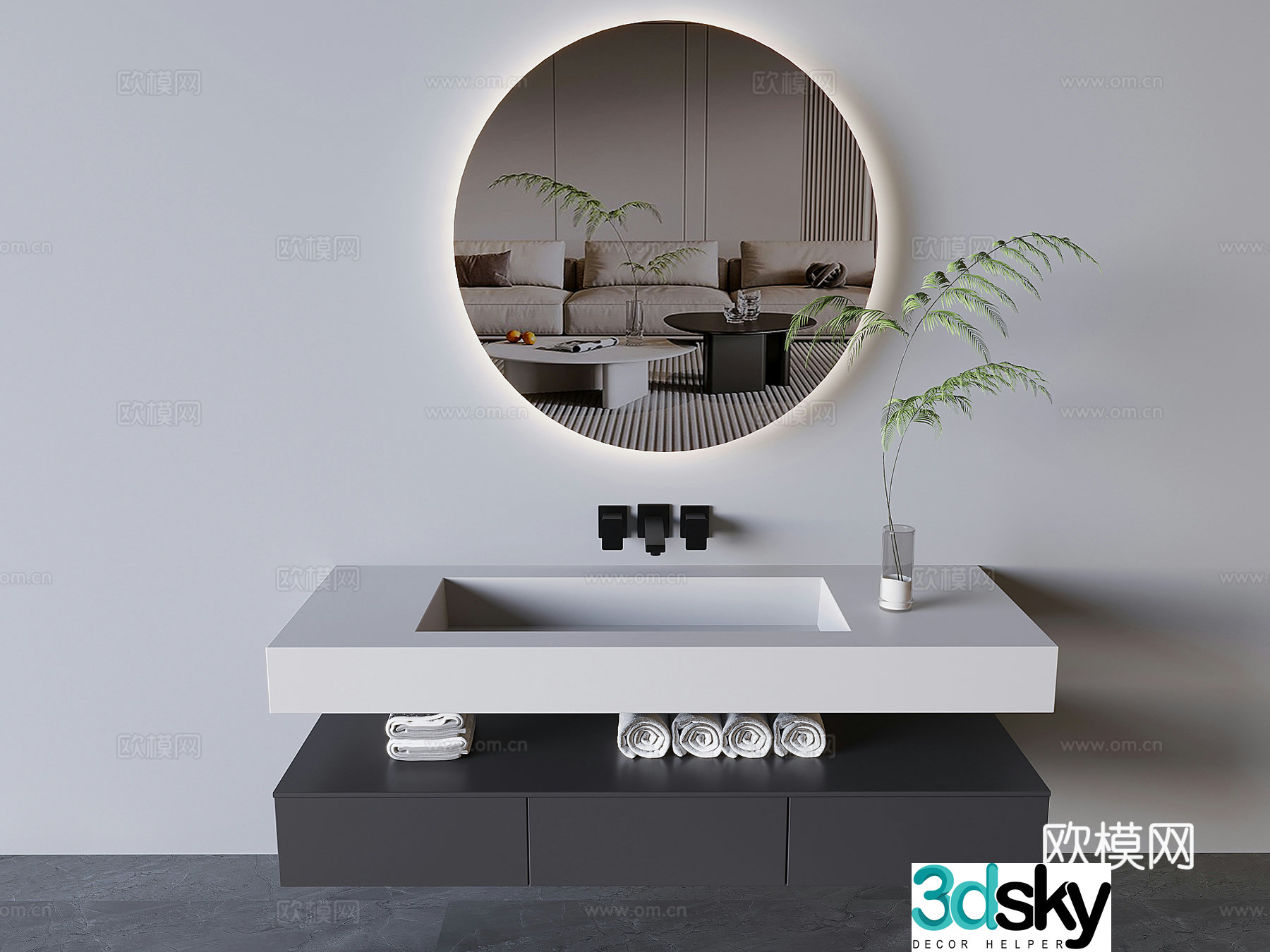 Suspended bathroom cabinet bathroom cabinet marble basin wash basin 3D model
