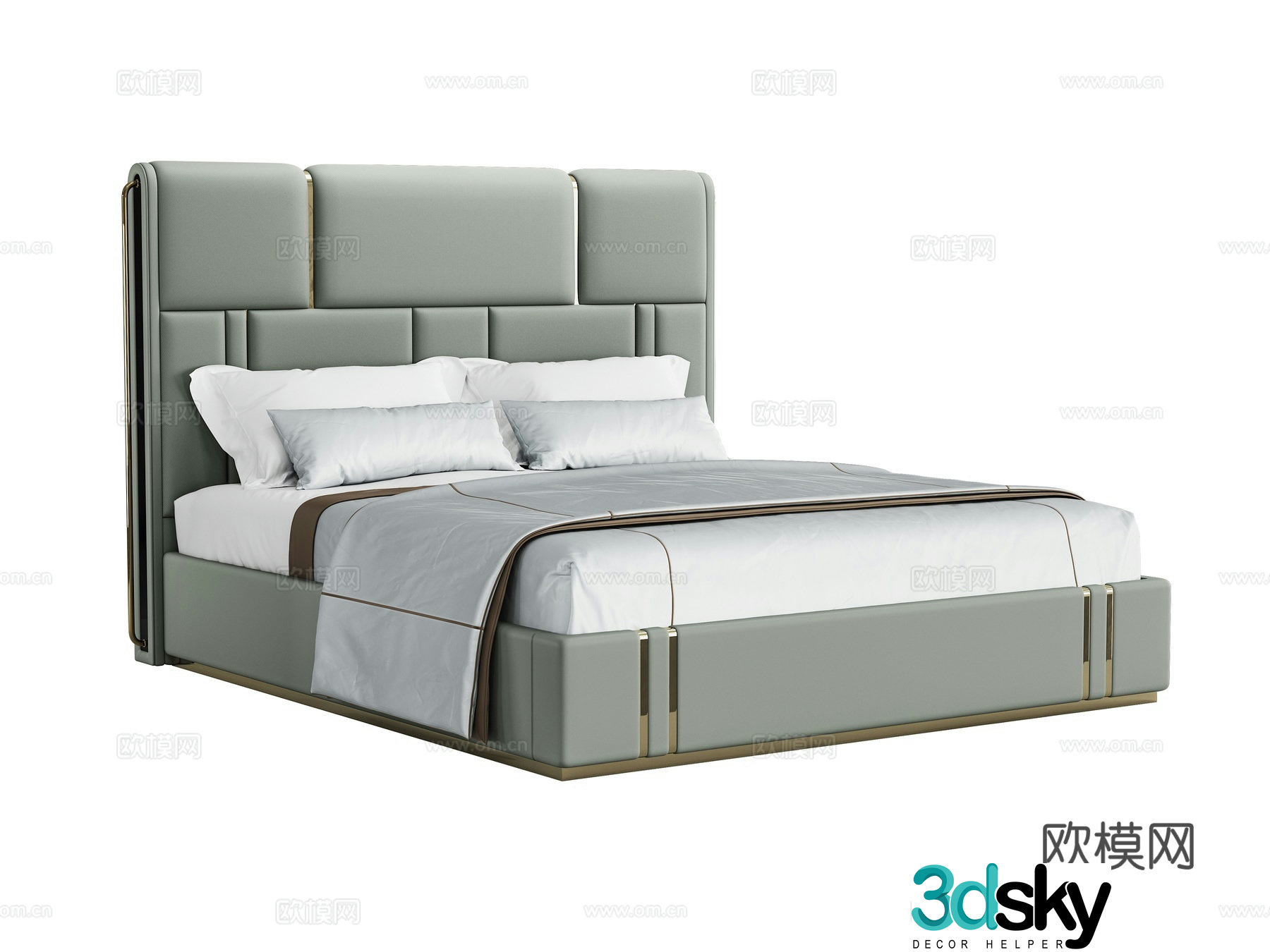 Light luxury double bed 3D model