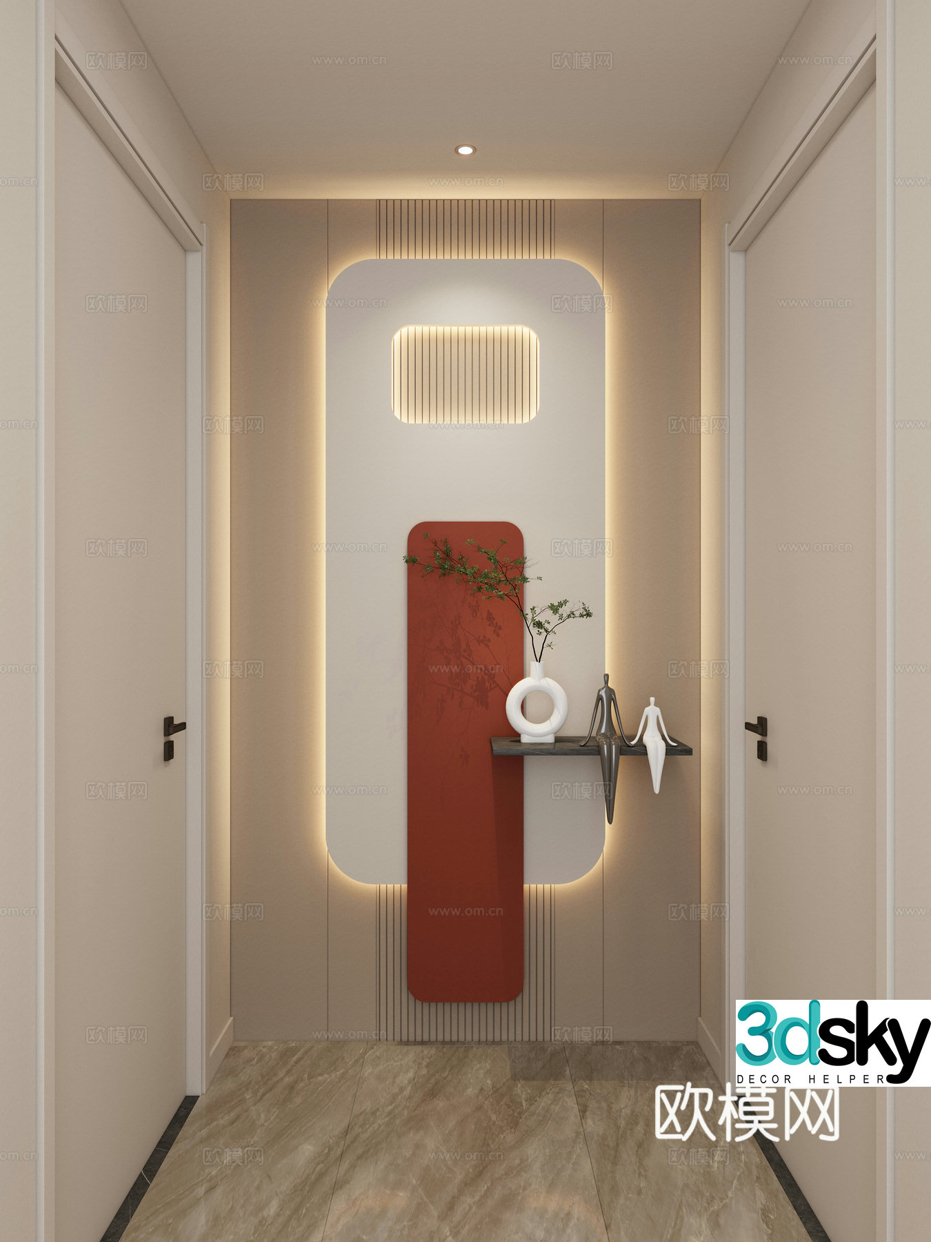 Creamy style porch against the view wall background wall 3d model