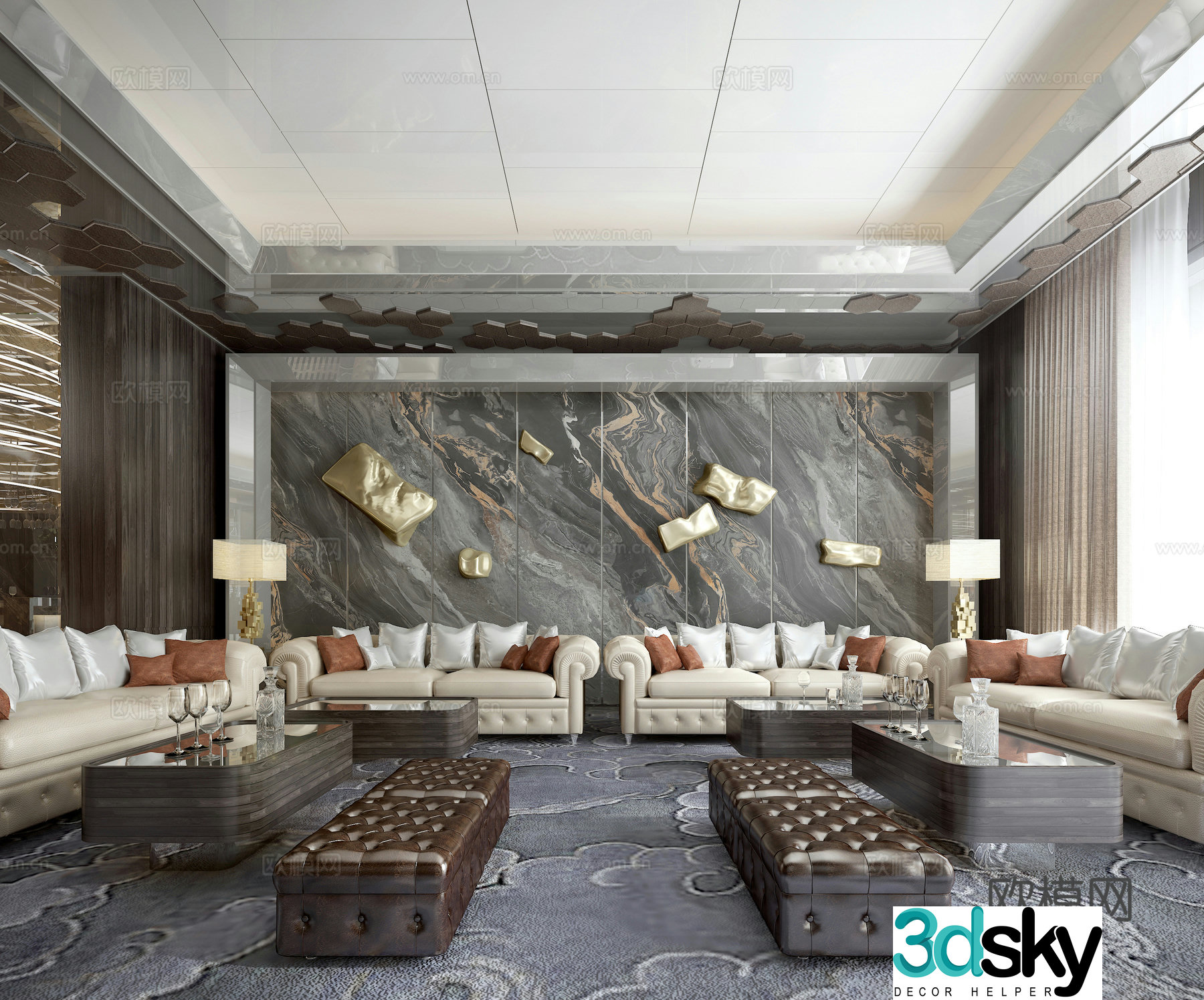 Light Luxury Club Hall 3D Model