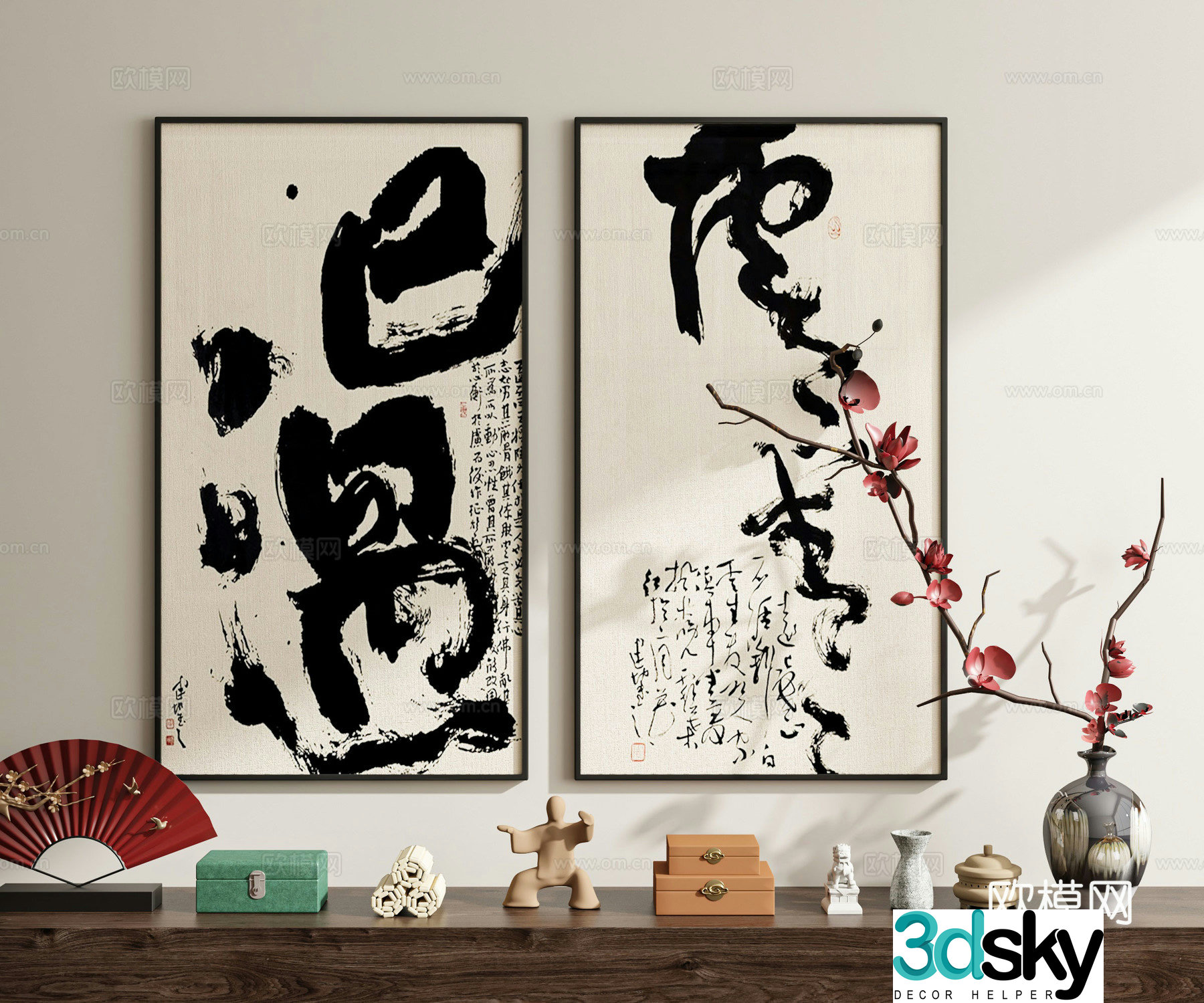 New Chinese-style artistic characters calligraphy calligraphy and painting decorations 3D models