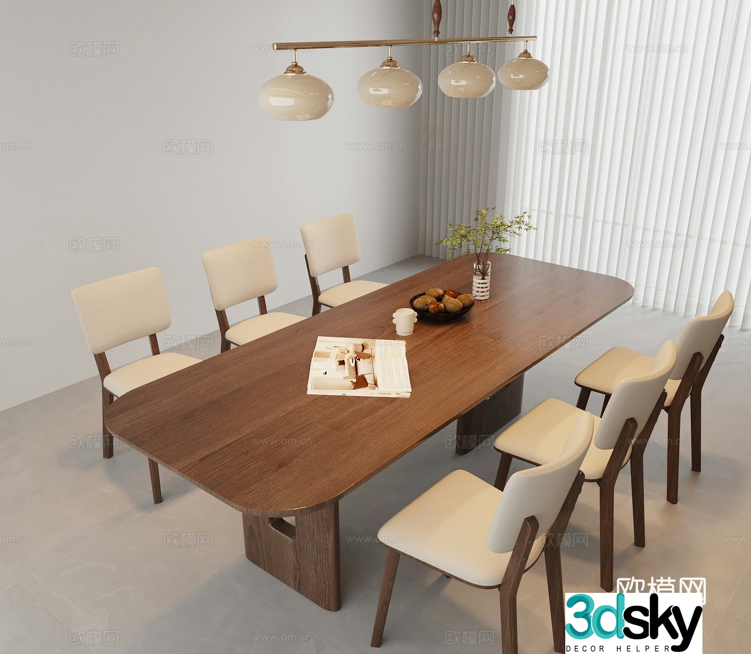 Medium style dining table and chair 3D model