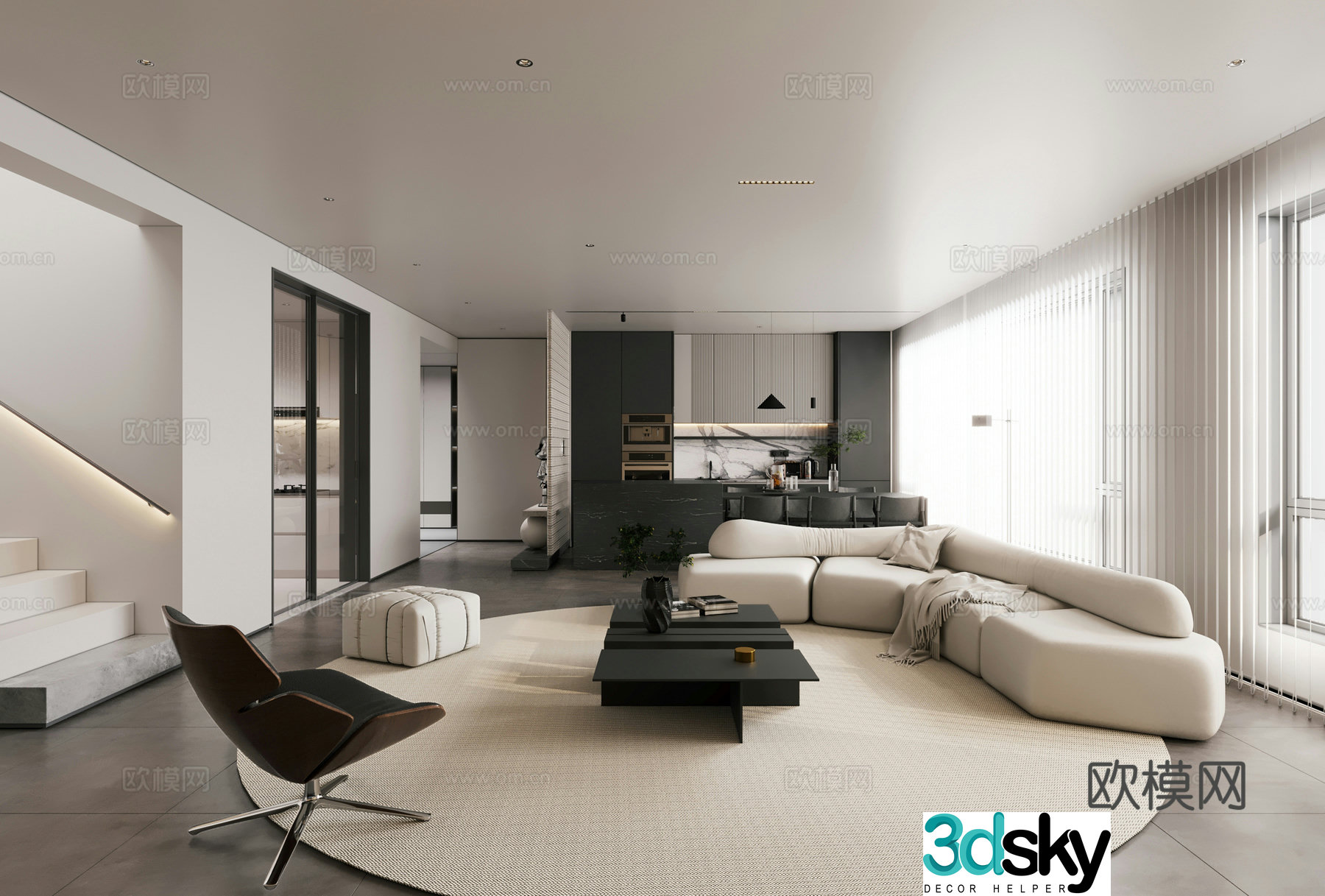Modern minimalist living room large flat floor living room 3D model