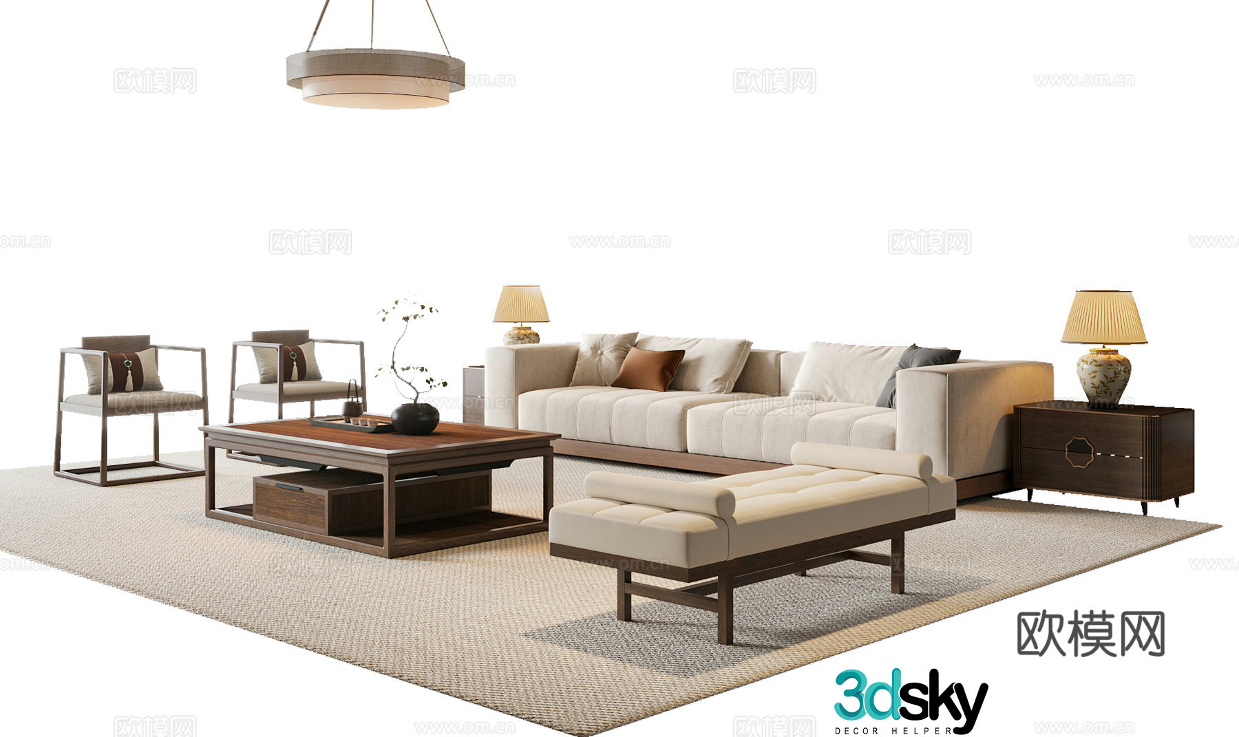 New Chinese -style Song -style wind sofa coffee table combination sofa 3D model