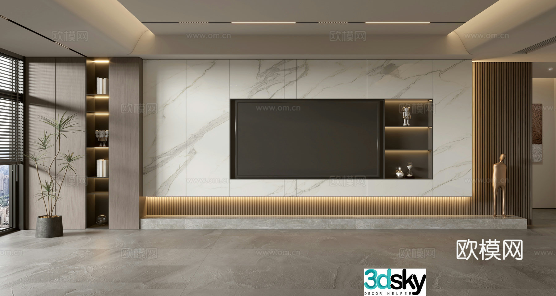 Modern minimalist TV background wall full of TV cabinet 3D model