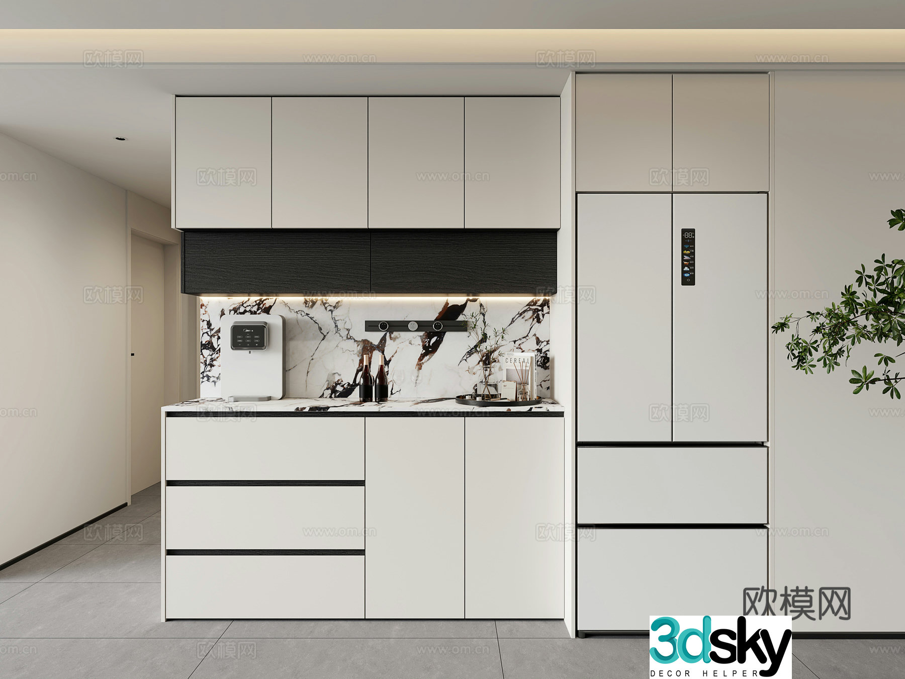 Modern minimalist sideboard refrigerator cabinet western dining cabinet 3D model
