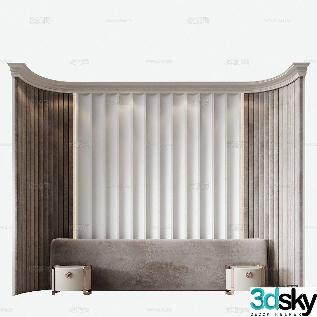 New Chinese style bedside background wall arc background wall 3d model