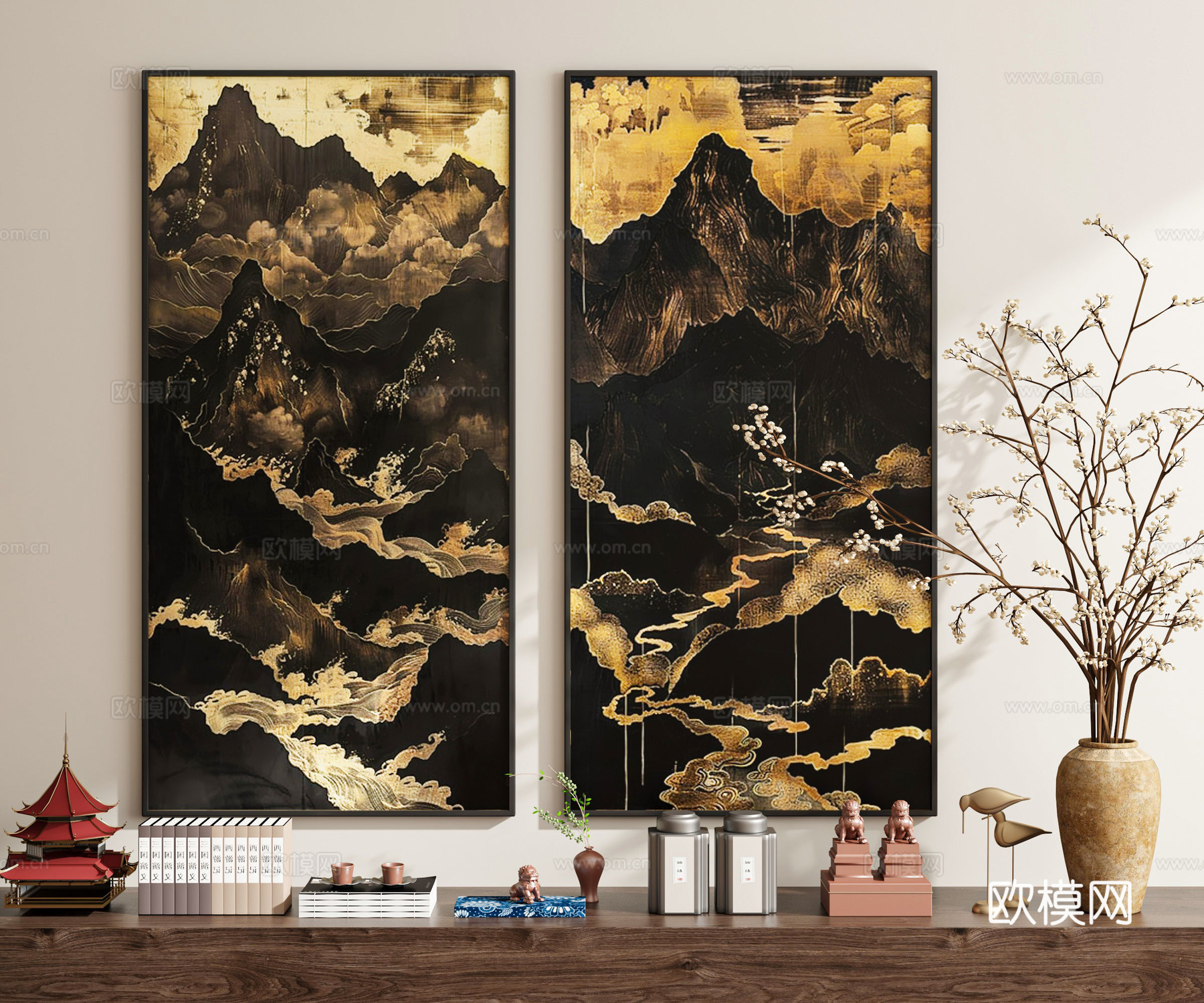New Chinese style Zen hanging paintings decorative paintings 3D model