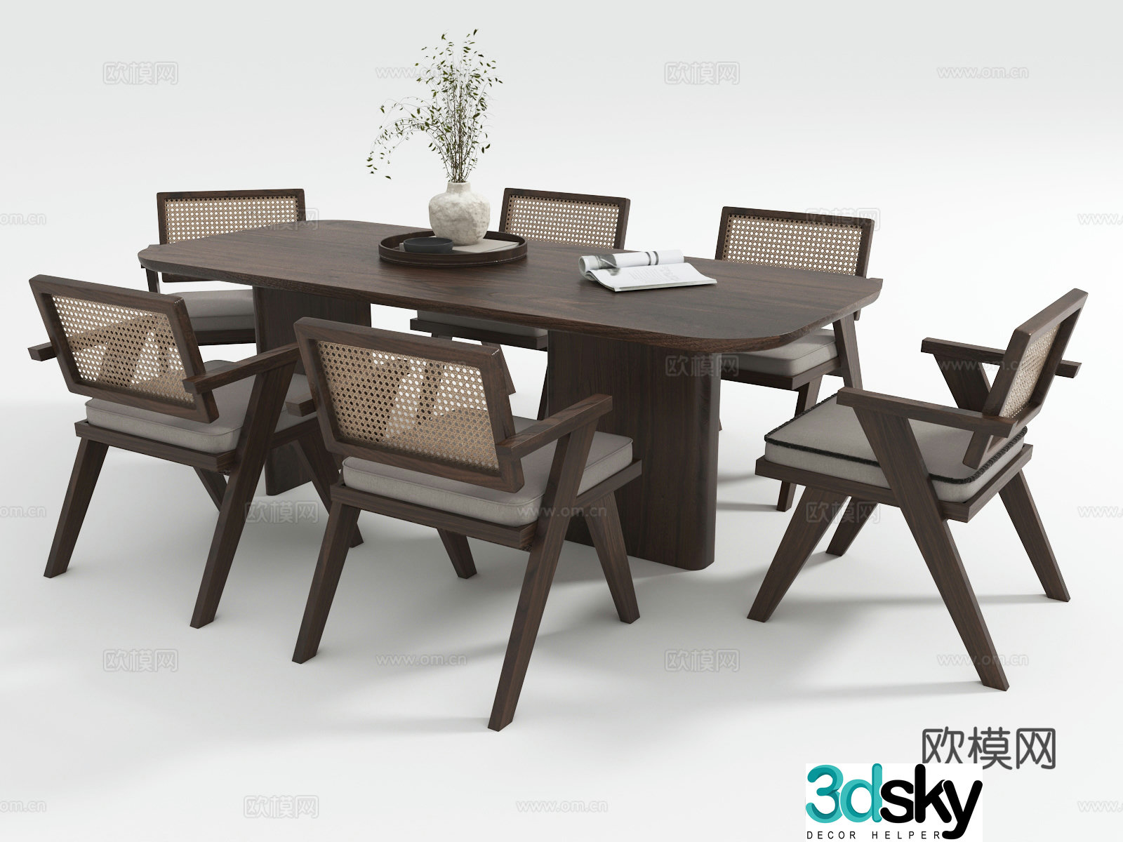 Medium style dining table and chair 3D model
